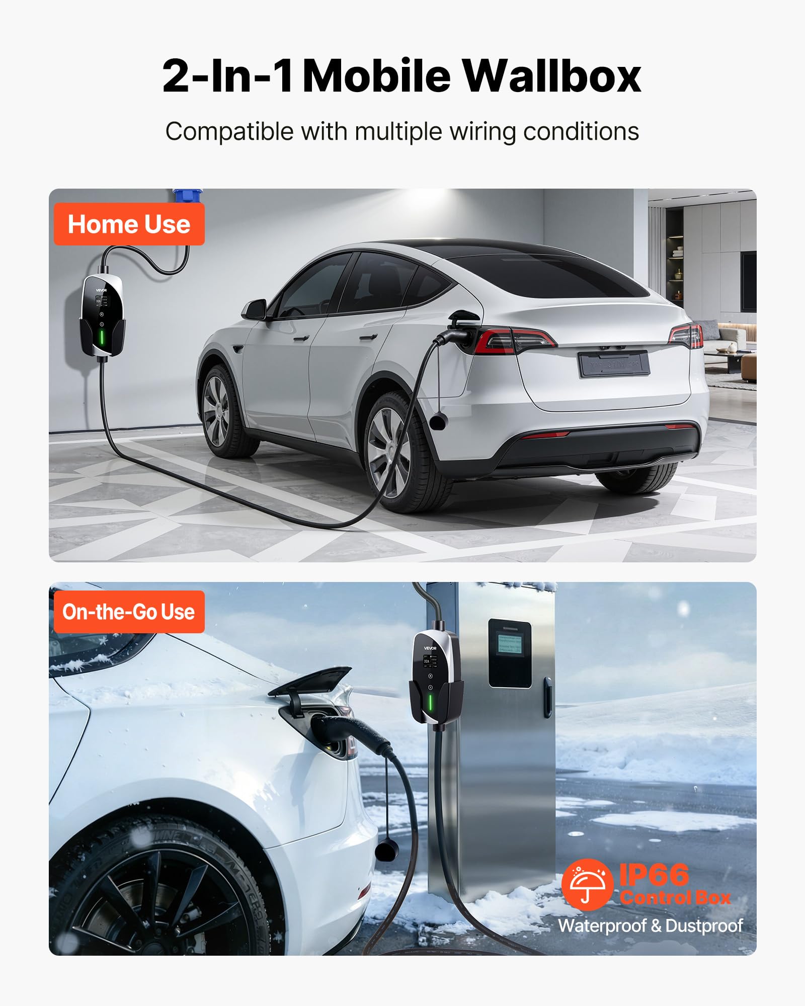 VEVOR Chargeur Voiture Électrique 7,4 KW Borne de Recharge Véhicule Électrique Mobile 32 A avec Câble Recharge Type 2 6 m, Prise CEE 32 A Monophasé, Écran LCD, Courant Réglable, Boîtier Commande IP66