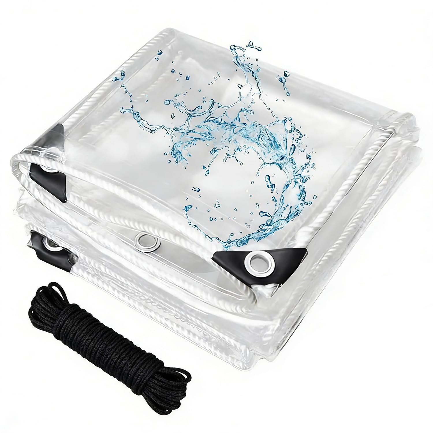 Cnwinu 1x3m Clear Tarpaulin Waterproof Heavy Duty,450g/m² Clear Waterproof Tarpaulin with Eyelets,0.35mm Windproof Tear Resistant PVC Tarp with Ropes for Garden Gazebo Balcony Greenhouse Chicken Coop
