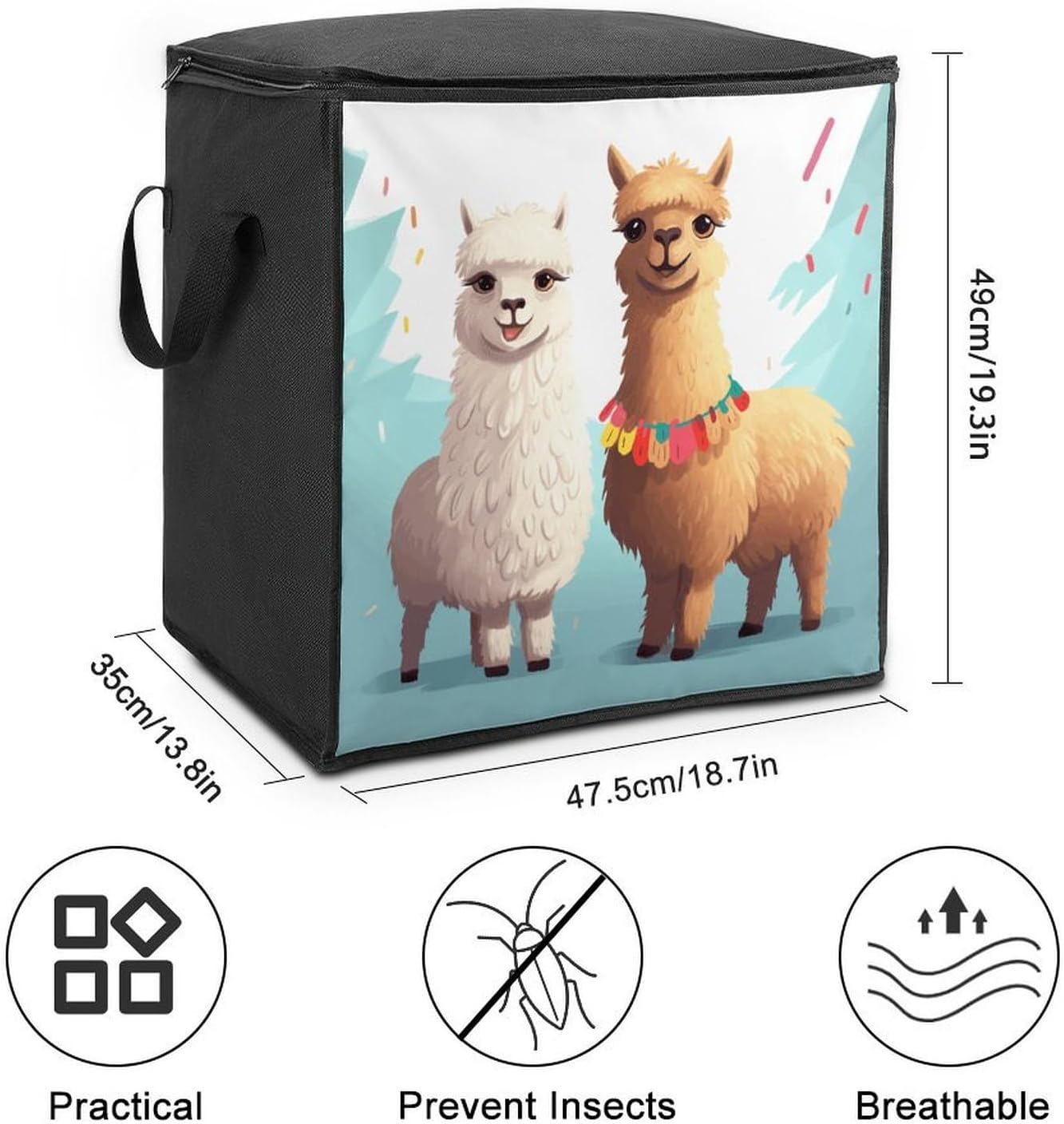 Llama Alpaca Storage Bag with Zippers And Handle Extra Large Bedding Comforter Storage Bag Foldable Blanket Storage Bags Fabric Moving Bags for Closet Organizer (70L)