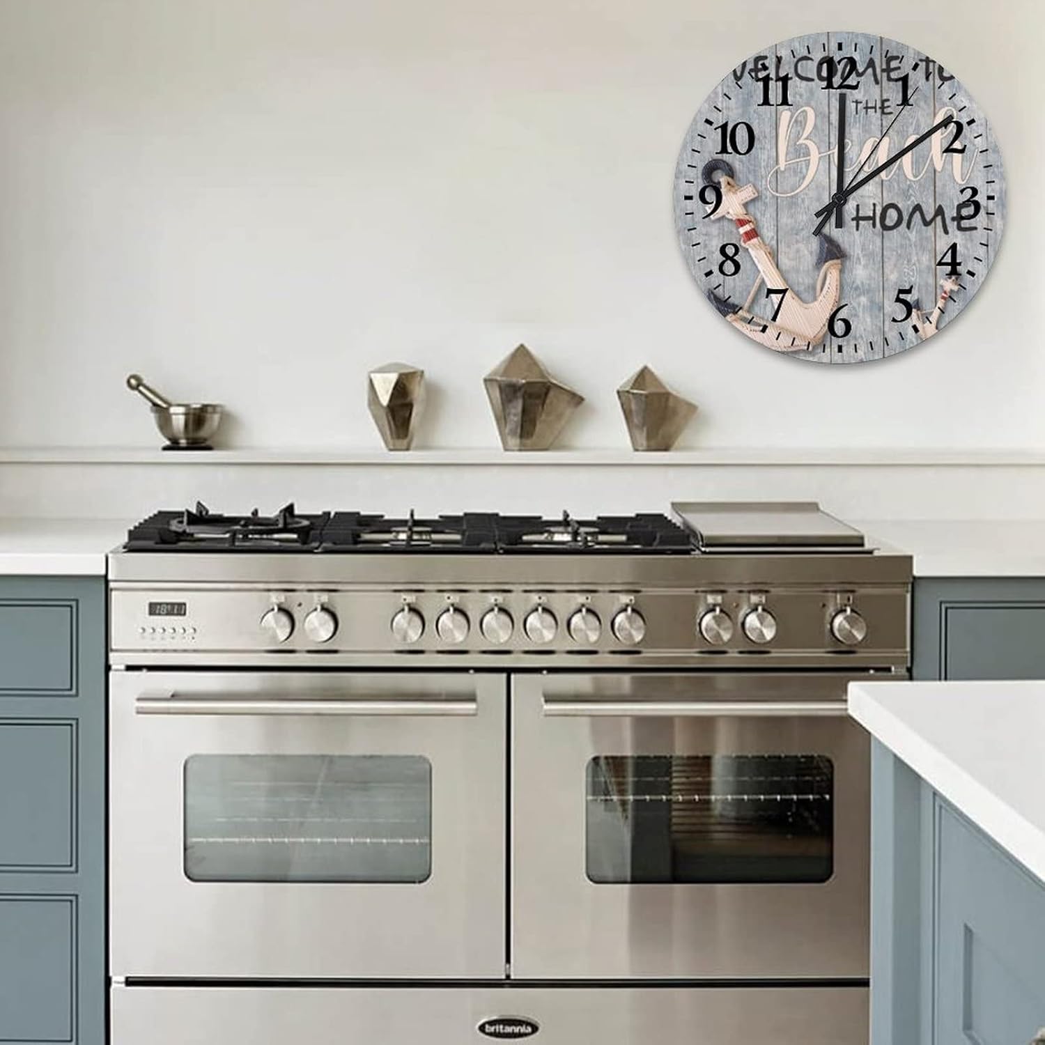 15 Inch Welcome to The Beach Home Small Wall Clock Battery Operated Silent Non-Ticking Funny Beach Bathroom Decor Farmhouse Clock Arabic Numbers Round Clock for Living Room Office