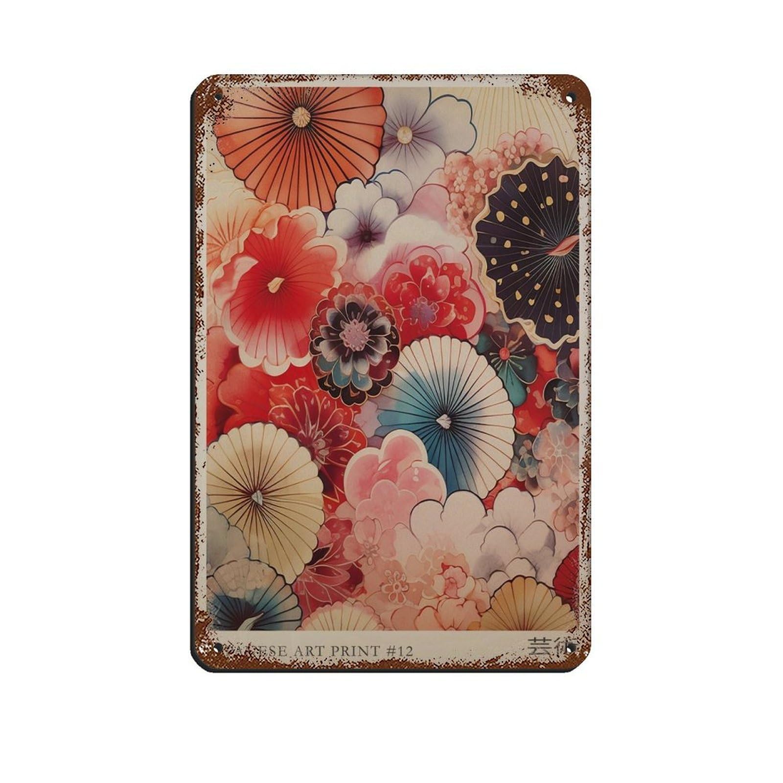 Japanese Art Exhibition, Japanese Flower Poster Retro Poster Metal Tin Sign Chic Art Retro Iron Painting Bar People Cave Cafe Family Garage Poster Wall Decoration 8x12inch(20x30cm)
