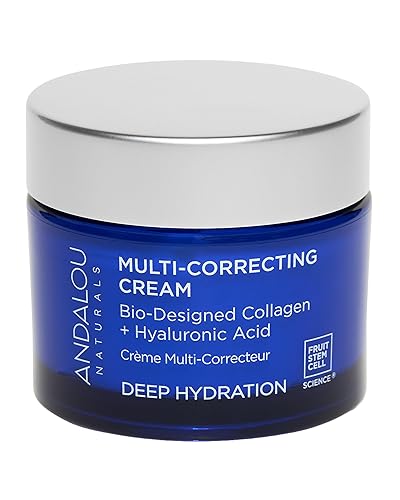 Andalou Naturals Crema hidratante facial de hidratación profunda, crema multicorrectora, cuidado diario de la piel con ácido hialurónico, colágeno