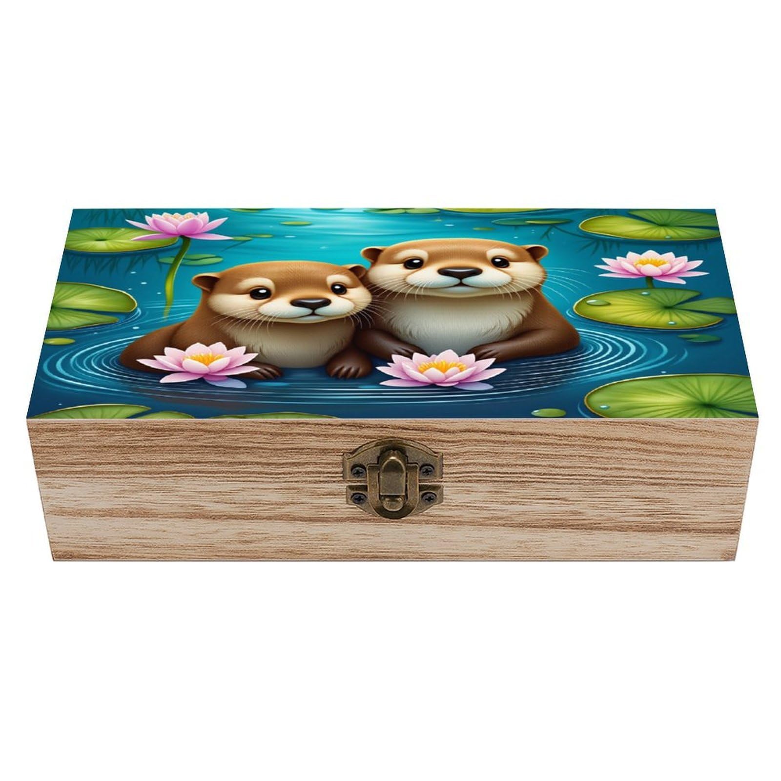 asbwuo Otter with Flower Vintage Wooden Keepsake Box