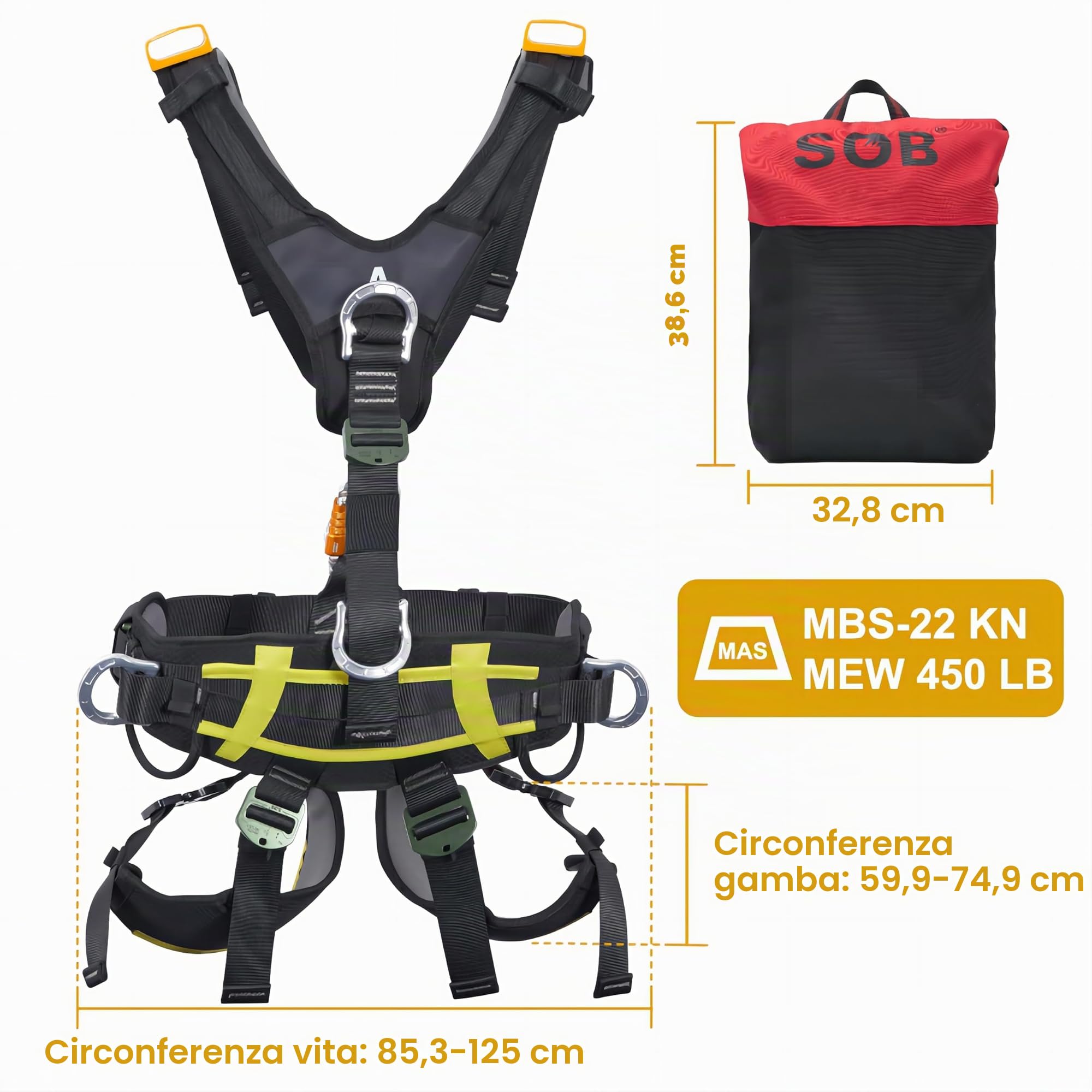 SOB Imbracatura Arrampicata, Imbracatura Anticaduta per Speleologia l'alpinismo Tree Climbing Protezione Anticaduta All'Aperto