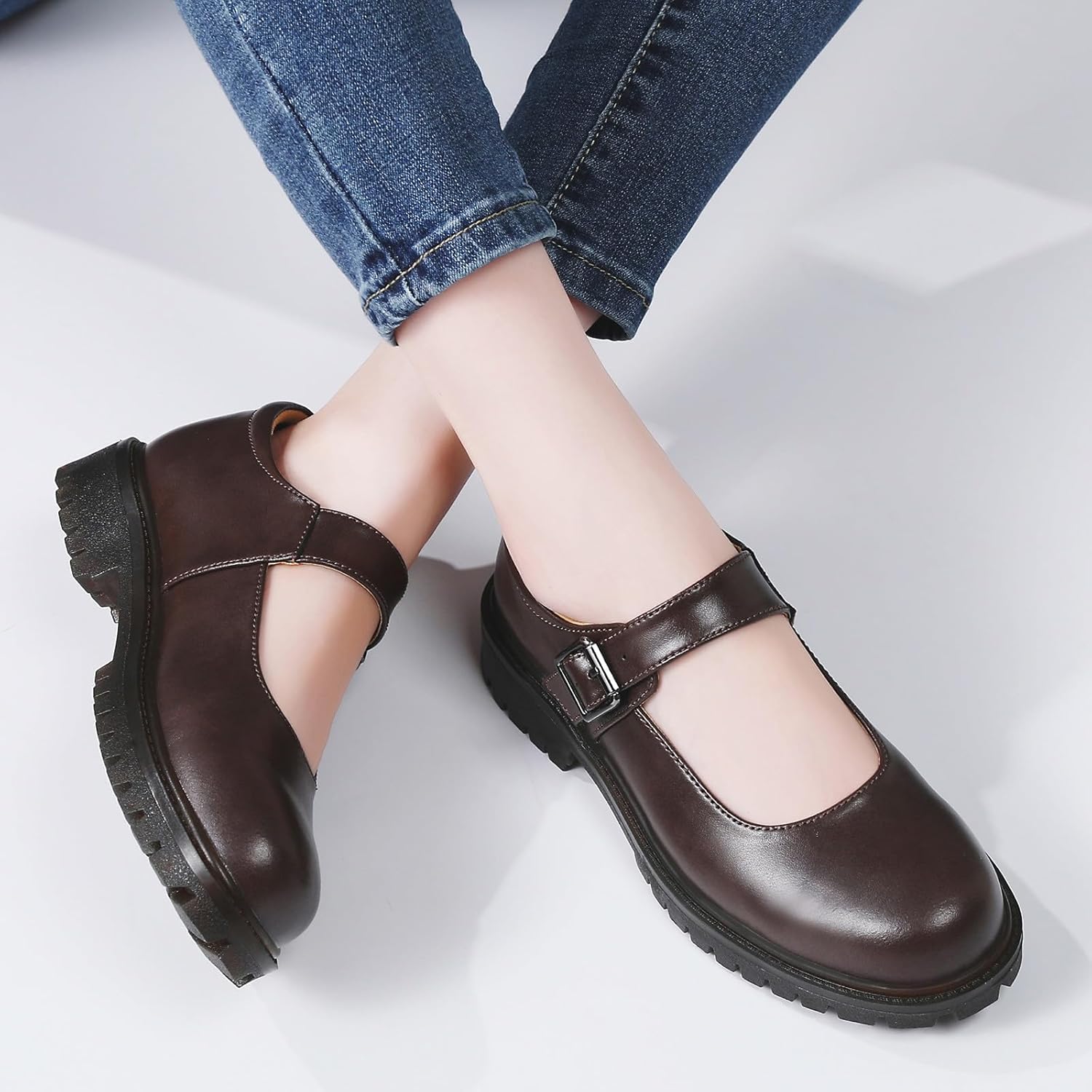 Women's Mary Jane Flats in Black Chunky Comfortable Non-Slip Sole Cute Dressy Design for Casual School or Work for Mary Jane Women Shoes - Image 9