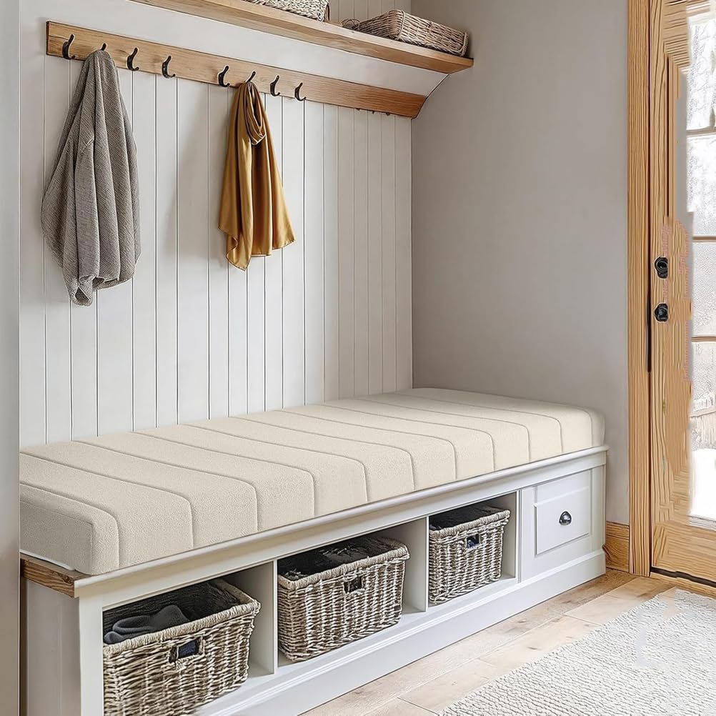 Genérico Cojín para Banco Interiores Cómodo Cojín Largo De 4,5 Cm De Grosor 120/150/100 X 40 Cm, 90 X 30 Cm Antideslizante Cojín Rectangular para Banco para Sillas De Entrada,Blanca,35x160cm
