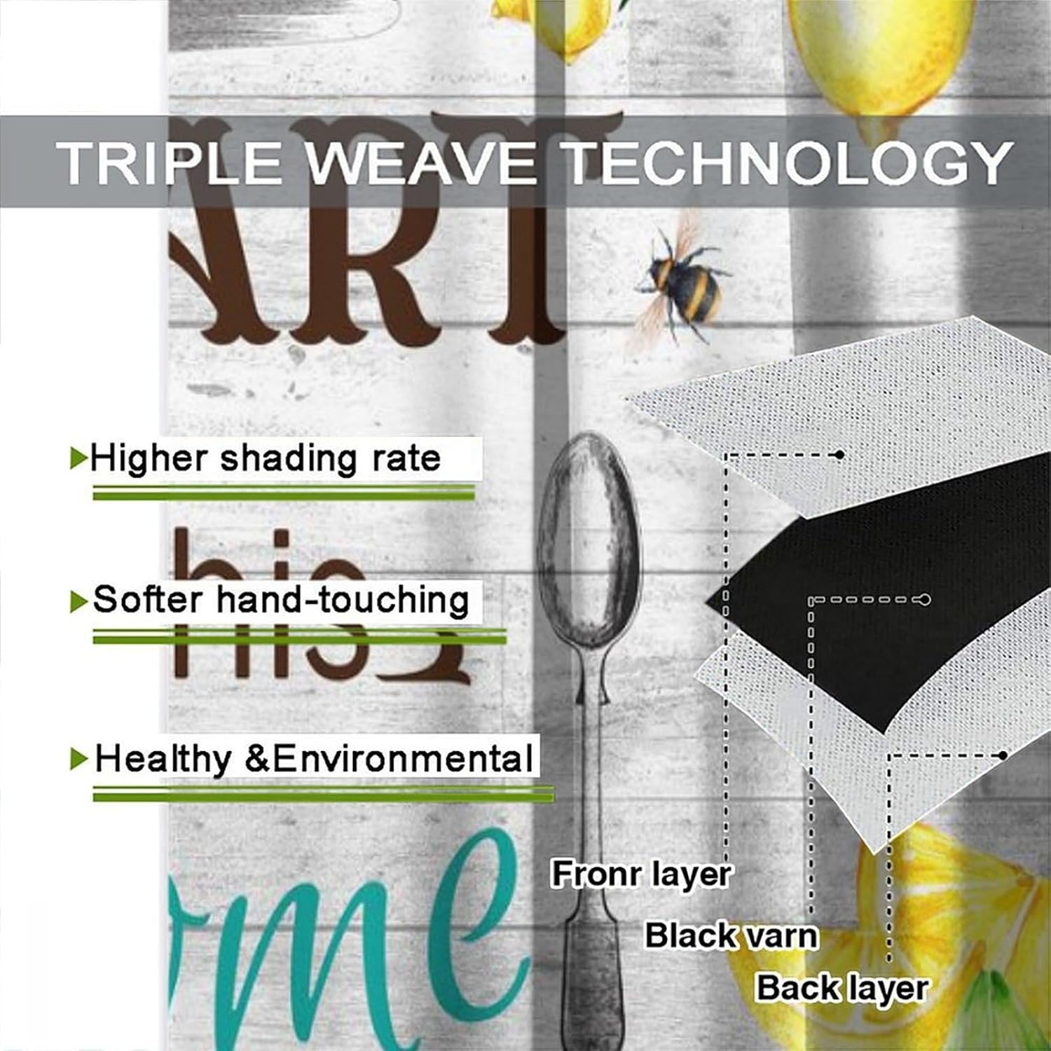 Rustic Kitchen Curtains Country Vintage Farmhous Fork Knife Spoon Cartoon Summer Fruit Lemon White Black Plaid Rod Pocket Short Curtain Tiers for Cafe Window Drapes Treatment 21x54in,2 Panel Set