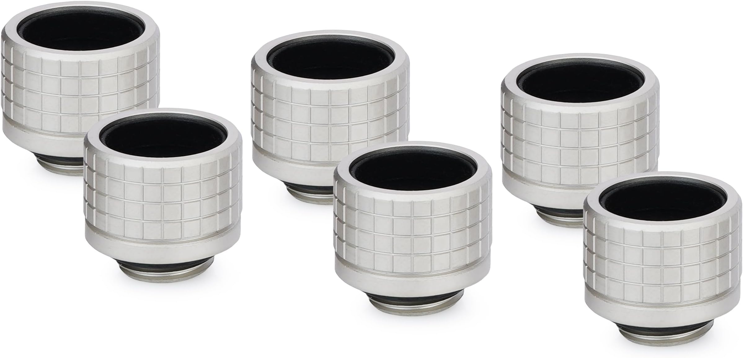 DeltaMate HT16 - Matte-Nickel - 6-Pack - Hard-Tube Water Cooling Fitting – G1/4'' Thread, CNC-Machined Brass, Knurled Compression Ring for 16 mm OD Hard Tubing