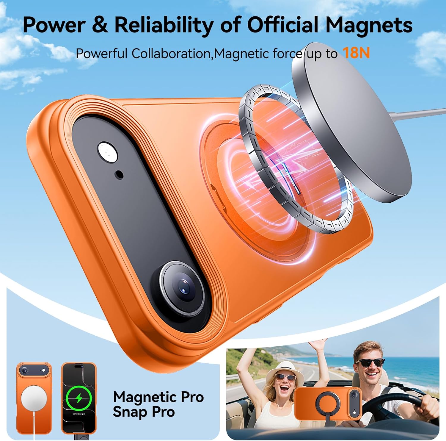 for iPhone Air Case with Stand,Fits MagSafe,Military Drop Protection,Build in Kickstand,iPhone Air Phone Case 6.5" Matte Orange