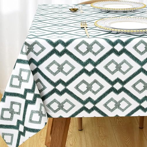 Miniatura 9 de Zobesta Manteles de vinilo para mesas rectangulares, mantel impermeable de PVC verde, mantel rectangular de vinilo resistente para cocina y