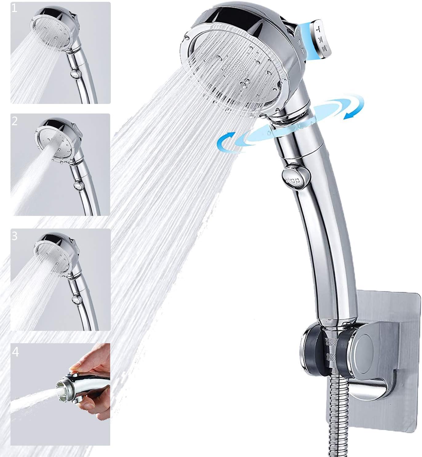Etechydra High Pressure Shower Head with Handheld 360 Degree Swivel Showerhead with On/Off Pause Switch 3 Spray Patterns Bathroom Shower Accessory Detachable Hand Shower Sprayer with Stainless Hose