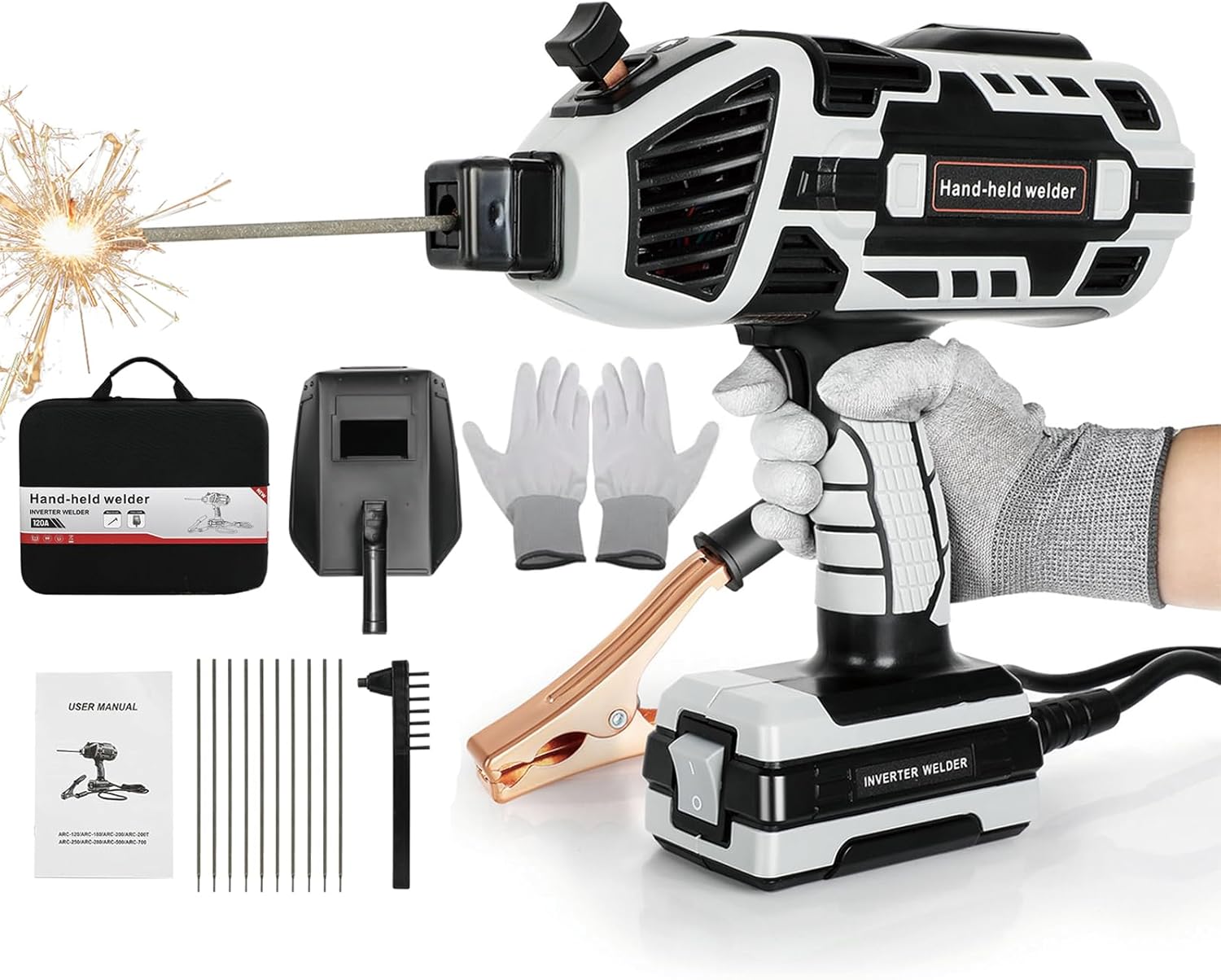 Portable Electric Welding Machine, Handheld Welder Machine, 20-120Amp Output Portable ARC Welding Machine with IGBT Inverter 6 Variable Current Adjustment Welding Machine for 1/16"-1/8" Welding Rod