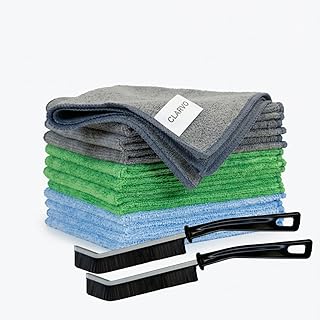 Mikrofaser Tücher Set 12 Stück – 300 GSM Premium Qualität – 30×30 cm in 3 Farben – Fusselfreie Reinigungstücher für Haushalt, Küche, Bad & Auto (Mikrofaser-Set + 2 Edge Brush)