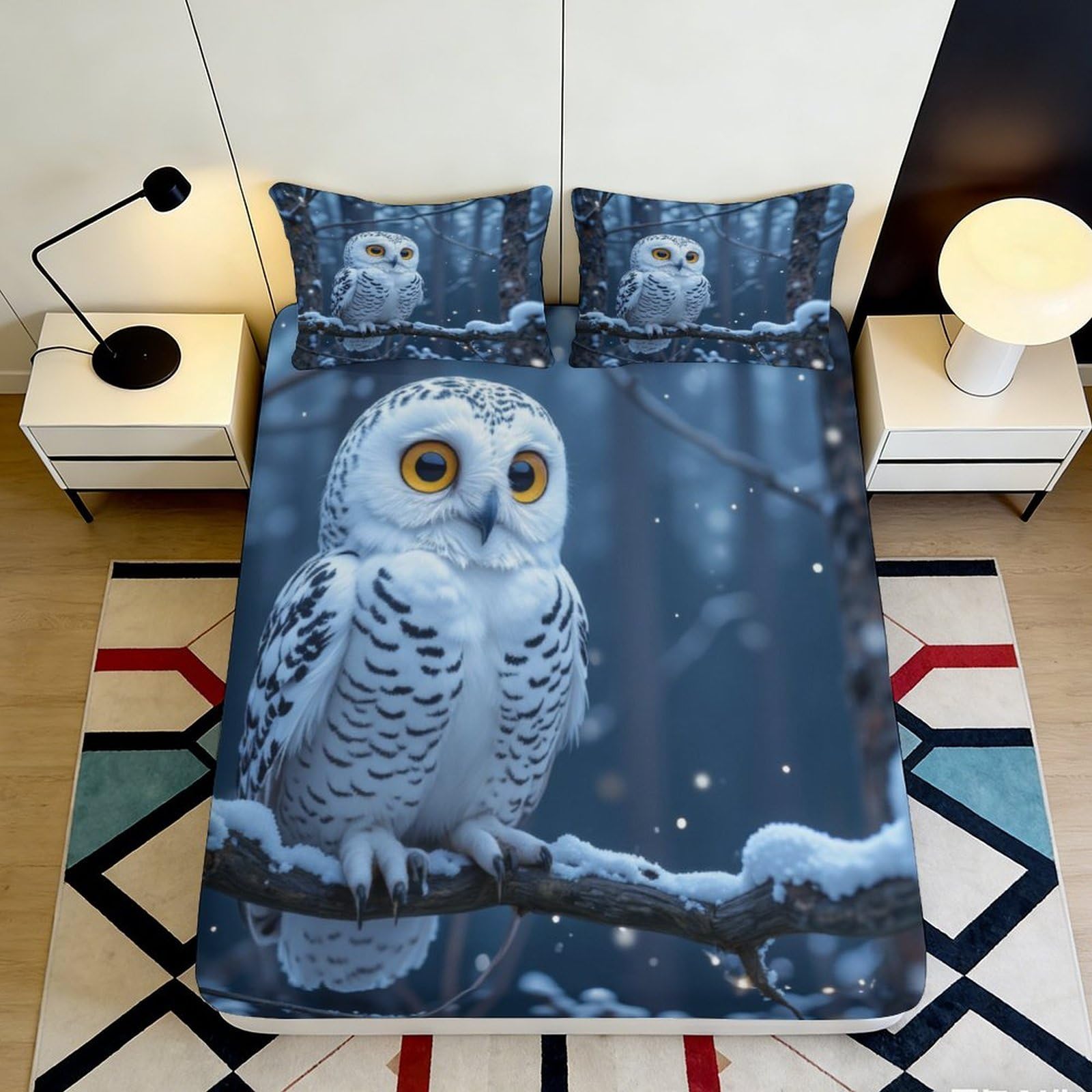 Jqzkxnhpbr Style-6 3D Printed Snowy Owl Fitted Sheet Microfiber Soft Decorative Winter Forest Mattress Cover For Bedroom Guest Room Decor 90X200x25cm