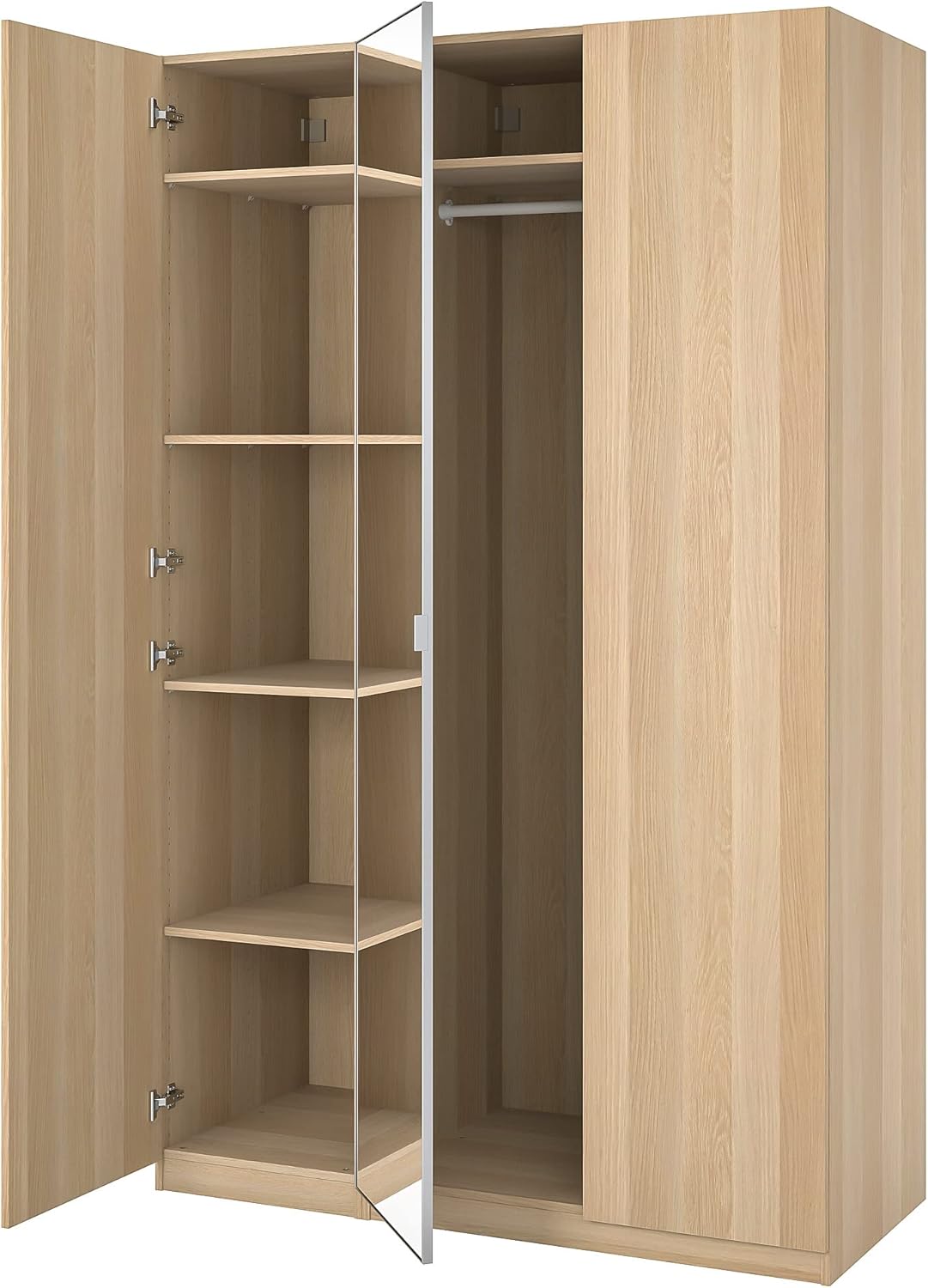 PAX/FORSAND/ÅHEIM Wardrobe combination, white stained oak effect/mirror glass, 150x60x236 cm