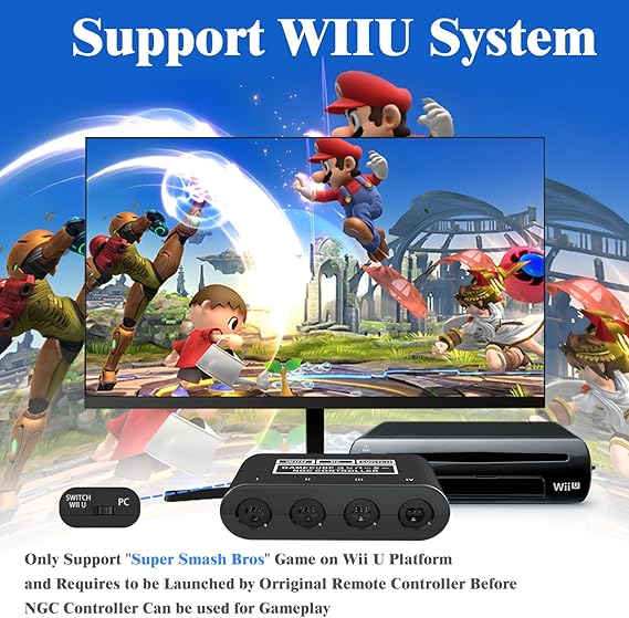 Gamecube Adapter for Nintendo Switch / Wii U / PC and Switch 2 Gamecube Controller Adapter, Super Smash Bros Adapters for NGC Controller, Support Turbo and Vibration Features with 180cm USB Cable