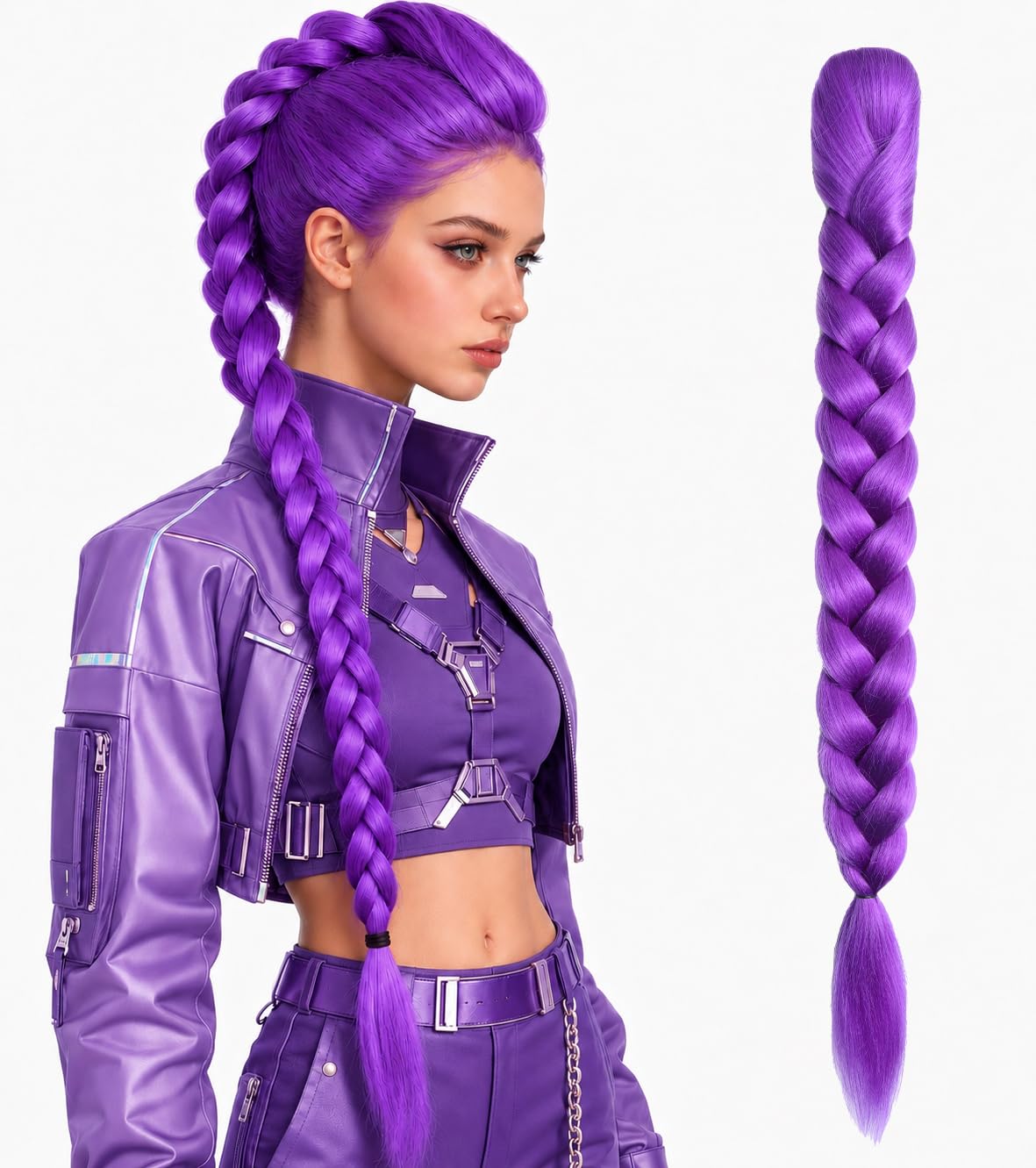 26 Inch Purple Braid Clip in Ponytail Extensions – Pre-Stretched Purple Ponytail Hair Extensions – Heat Safe Synthetic, Soft and shiny, Easy to Install – Perfect for Parties, Cosplay & Daily Wear