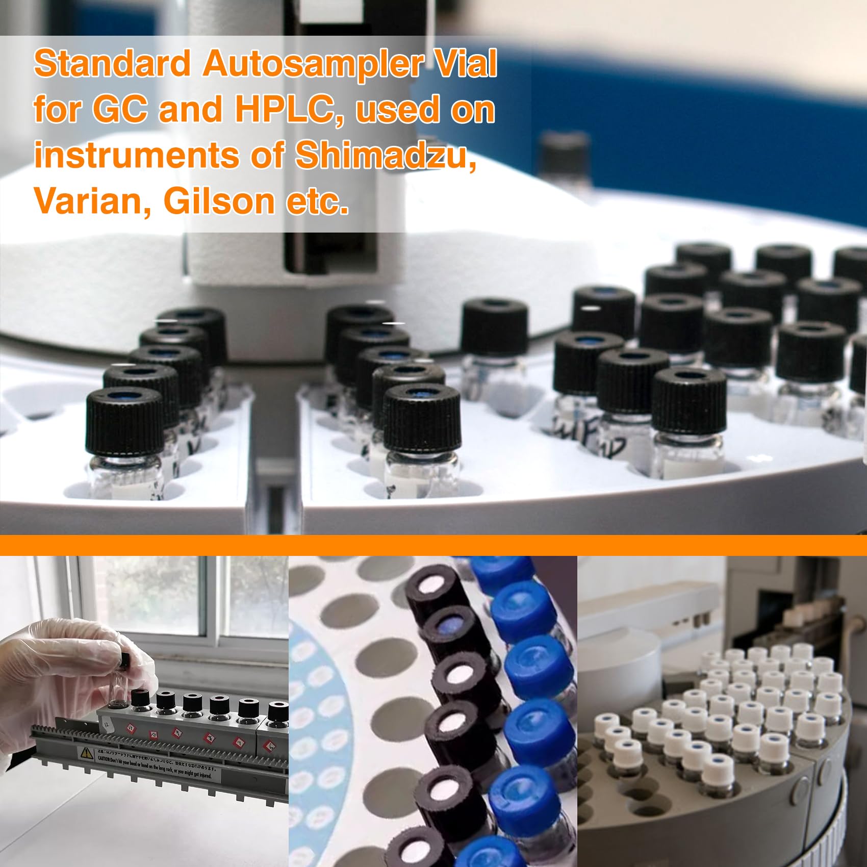 100 Fiale Vetro HPLC 2ml Amber - Con Tappi Vite Blu E Setti PTFE/Silicone - Foto 2