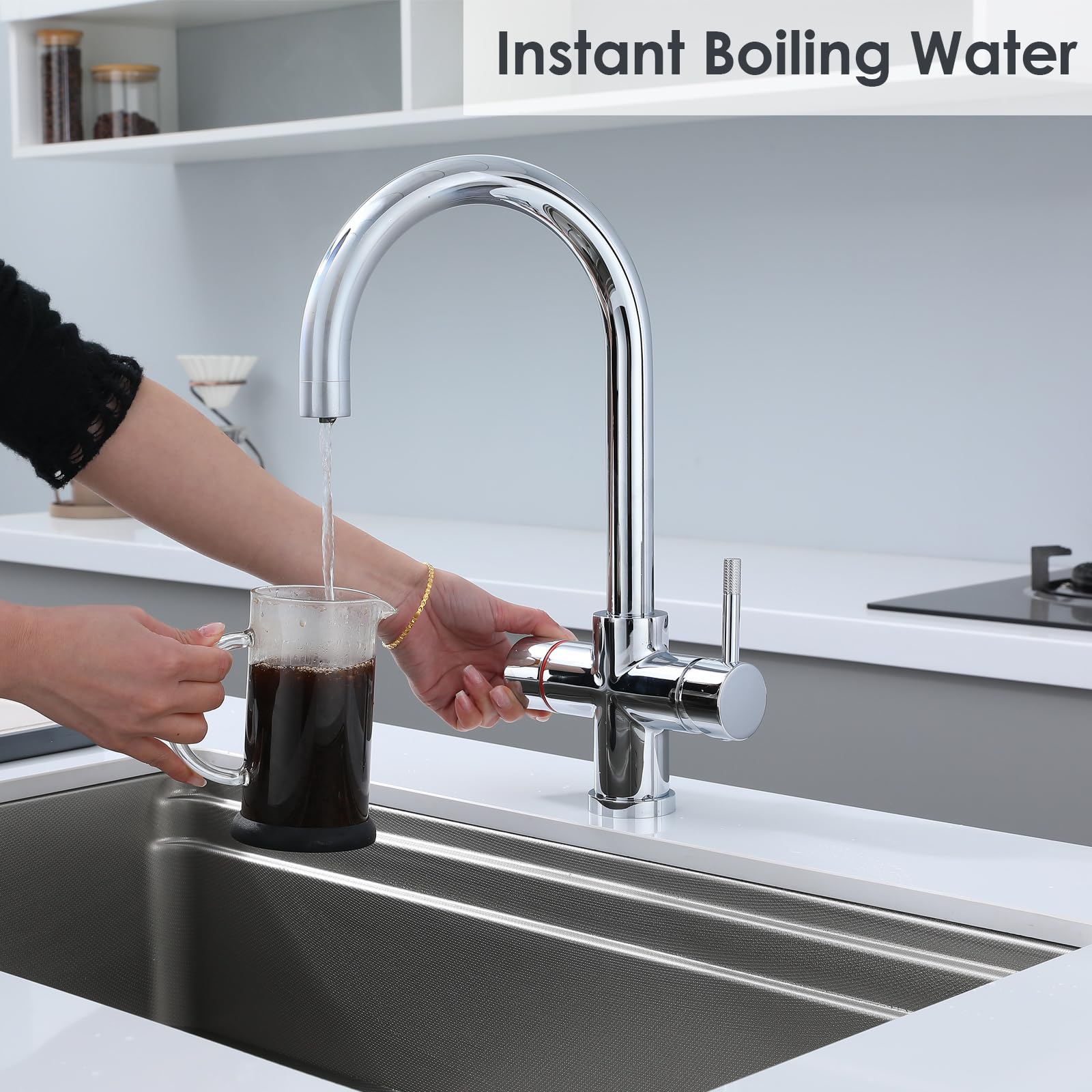 Grifo de agua hirviendo 4 en 1, filtrado en frío, grifo principal de agua caliente y fría instantánea con unidad de caldera y filtro de temperatura ajustable, aprobado por WRAS
