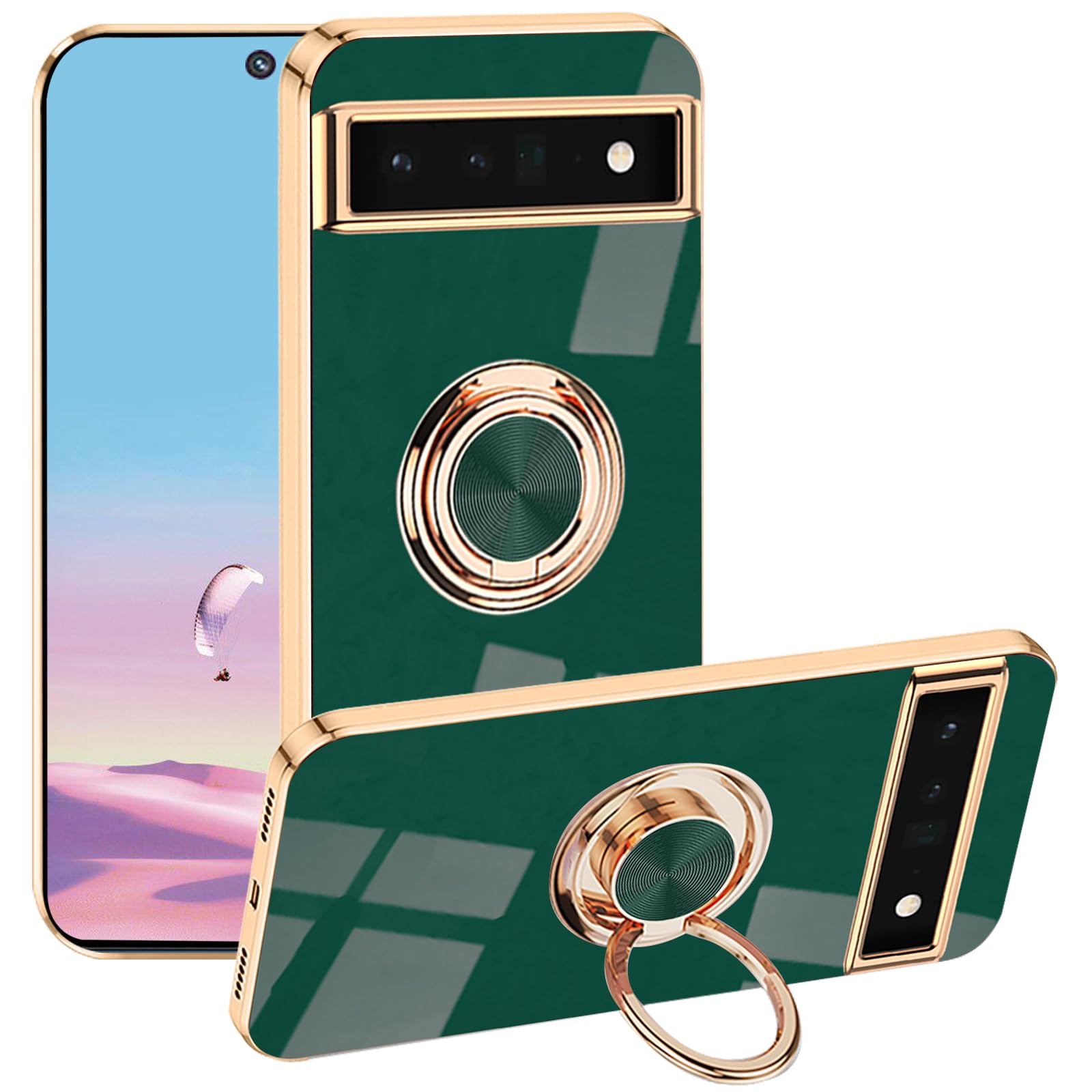 Coque Google Pixel 6A fine silicone avec bague aimantée verte - 8