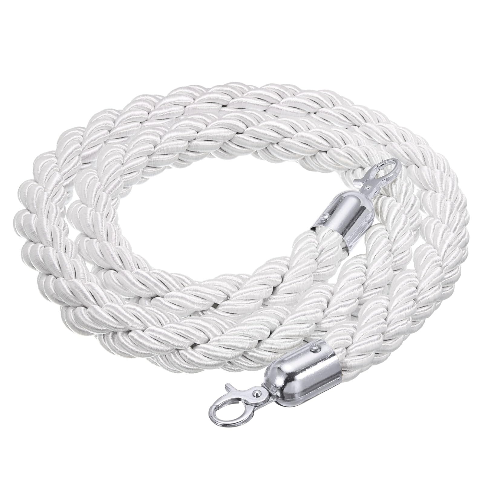 PATIKIL Corda Montante, 1,5m/5Ft Corda Barriera Ritorto Posto Corde con Ganci Scatto per Posti Supporti Coda Divisore Controllo Folla di Hotel, Bianco Argento