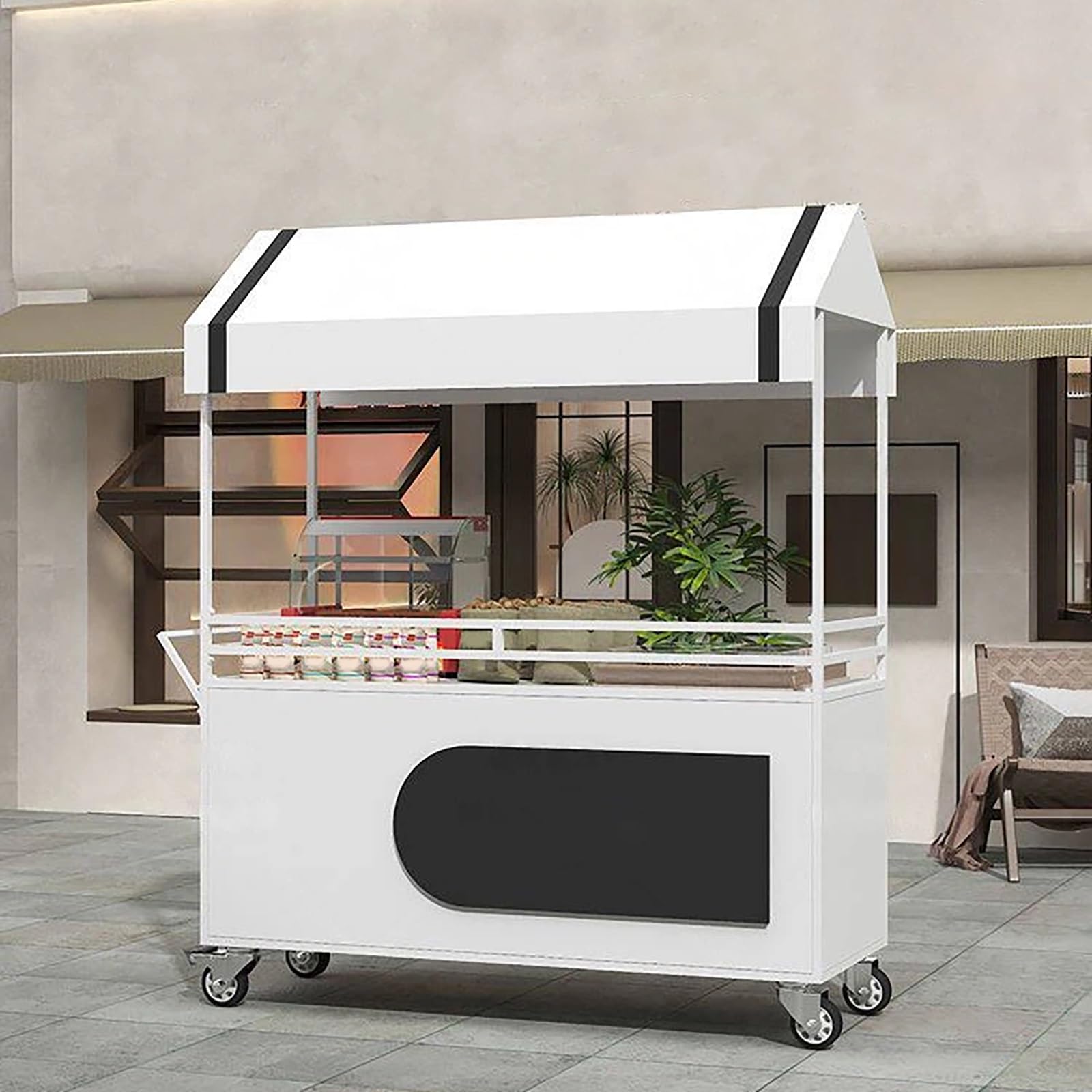 Móvil de Venta Ambulante de Comida Carritos de Comida Portátiles con Toldo y Ruote Bloccabili per Vendita di Frutta Verdura Bevande e Fiori.(Wit,160x60x200cm)