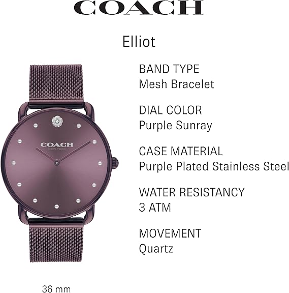 Coach Elliot Women's Watch | Modern Elegance with Iconic Tea Rose Detail | Chic Timepiece for Everyday Wear | Ideal Gift for Her | Water-Resistant | 36 mm