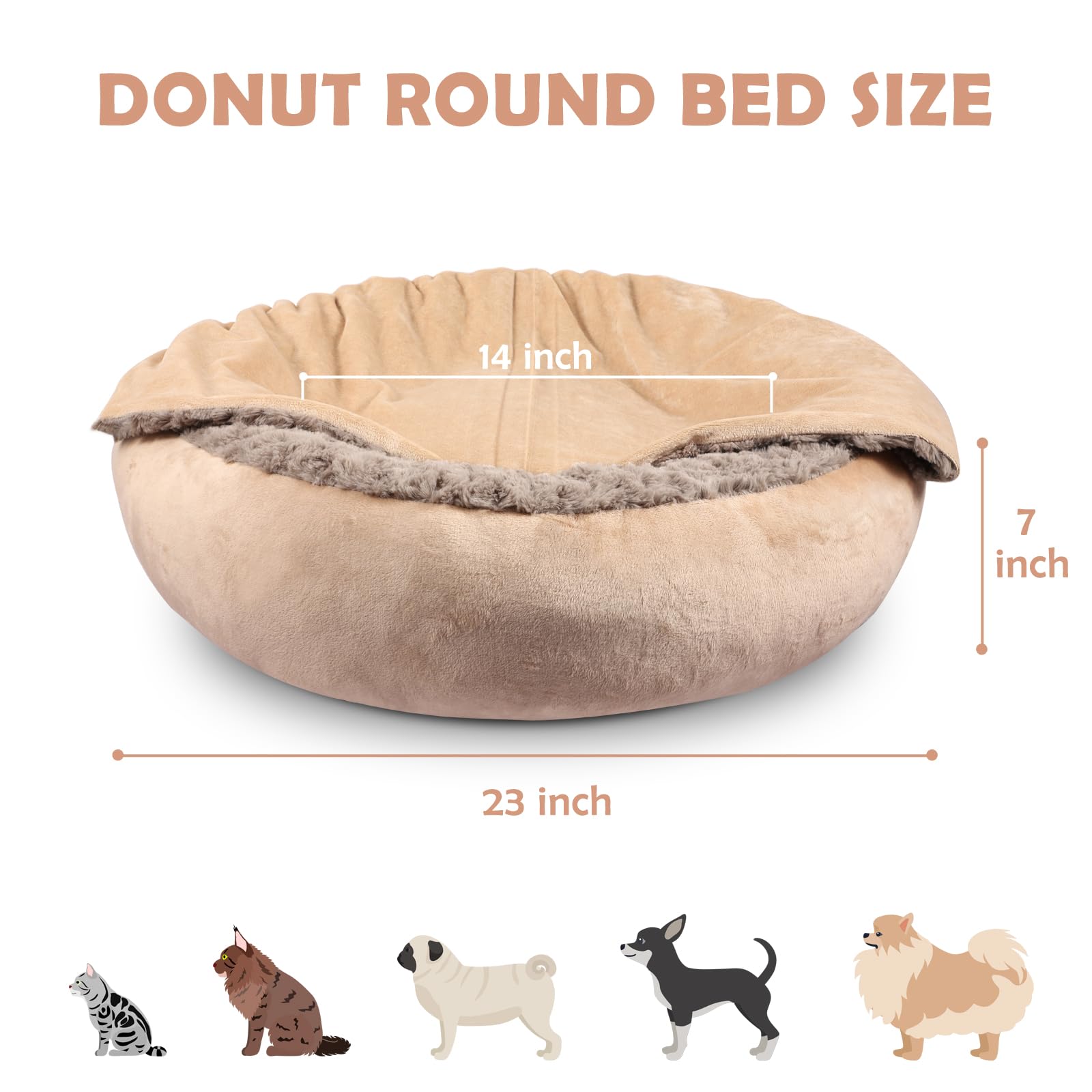 JOEJOY Cama pequeña para perros y gatos con manta con capucha, acogedora cama de lujo para cachorros, cama redonda calmante antiansiedad para perros, cama cueva para madriguera, parte inferior