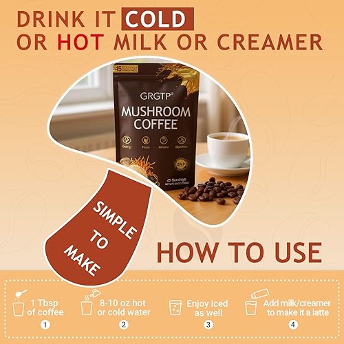 Miniatura 6 de GRGTP Café de Setas - Mezcla de Superalimentos con 6 Adaptógenos (Cordyceps, Oreja de León, Reishi y Otros)  Energía sin Nerviosismo, Enfoque