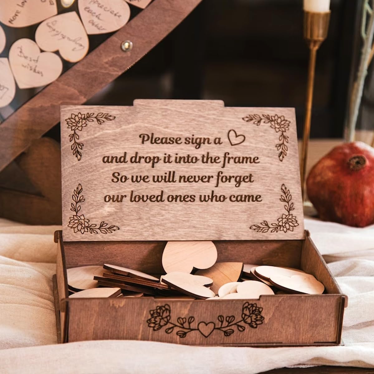 Alternative au livre d'or de mariage personnalisé, livre d'or personnalisé en forme de cœur transparent, boîte d'invités en bois en forme de cœur