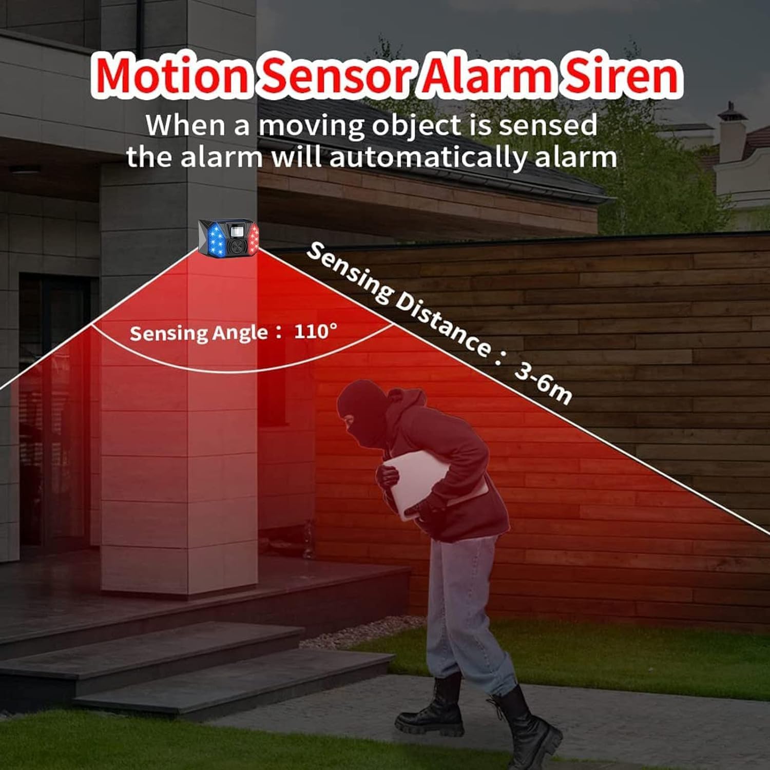KINGCOO solar alarm stroboscopic warning light motion sensor, waterproof 4 modes safety alarm light, suitable for ranches, farms, houses, courtyards, barns (2 Pack)