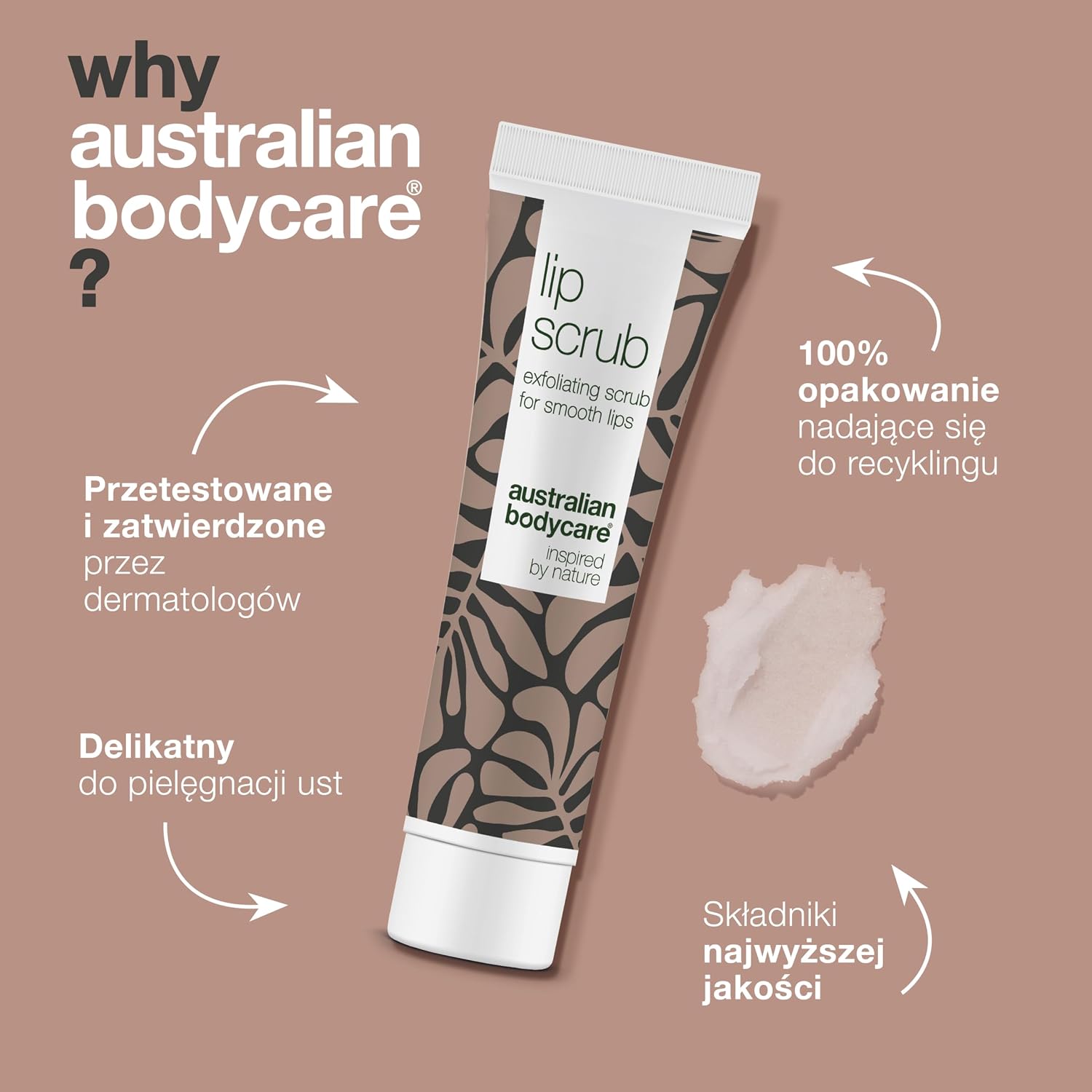 Скраб для губ от Australian Bodycare для сухих губ — интенсивно удаляет ороговевшие клетки и ухаживает за потрескавшимися губами | натуральные ингредиенты | пригодный к употреблению