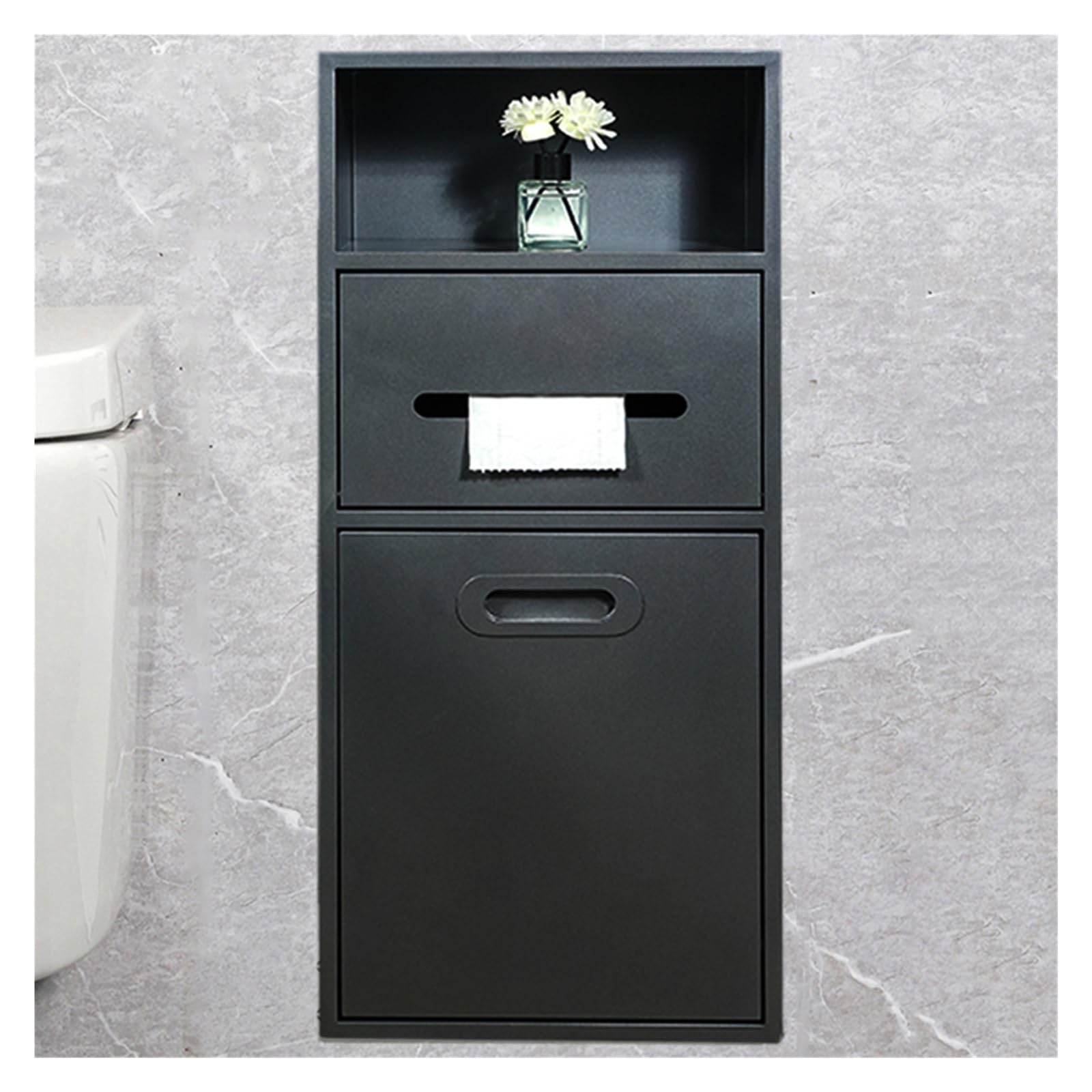 Asdchzen Women's Black Stainless Steel Recessed Shower Niche Builtin Shampoo & Toiletries Storage Shelf Gray 30X50x14cm – Stylish Bathroom Organizer For Shower & Trash Can Holder,-30X66x14cm/11.81X25.98x5.51in