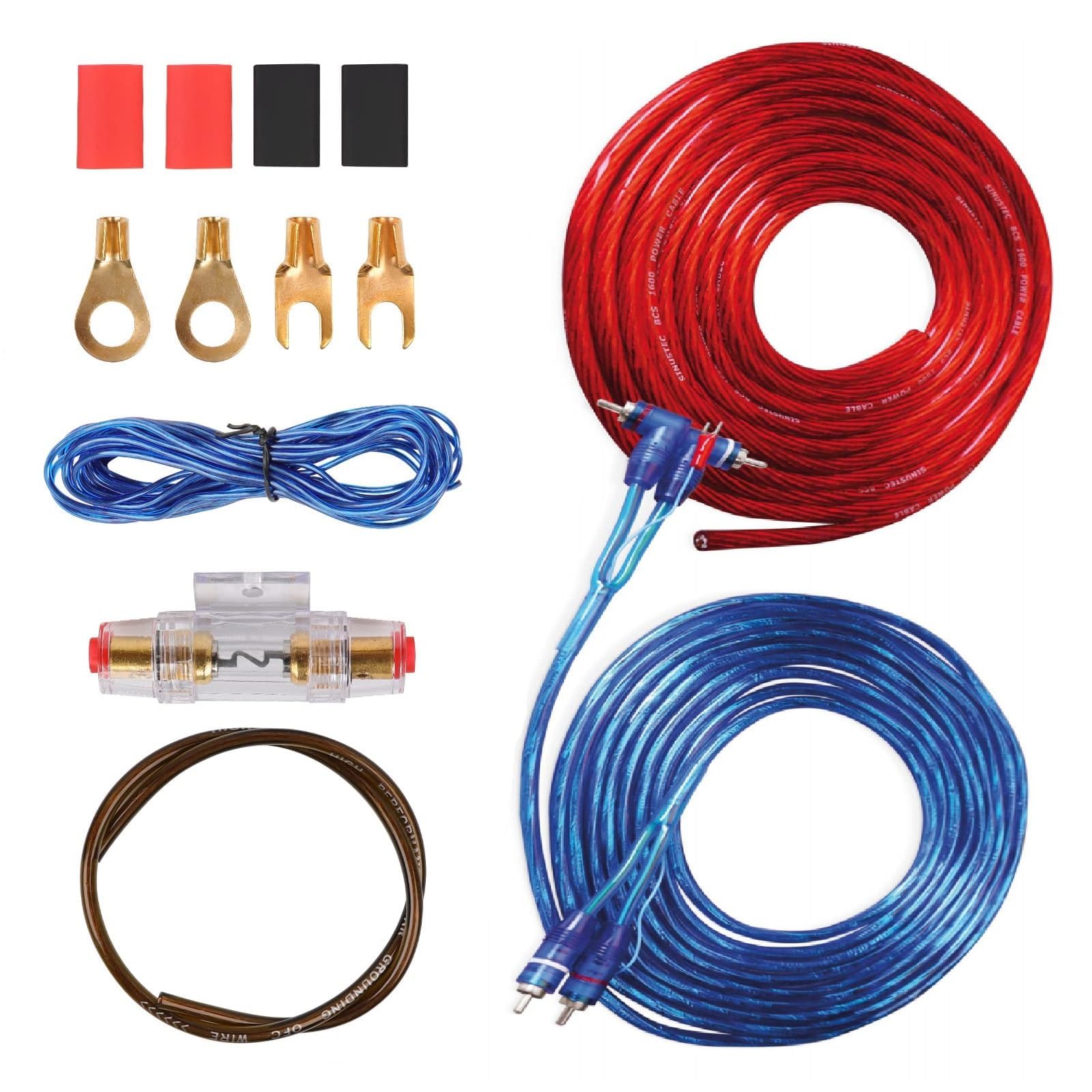 Subwoofer Anschluss Set,Bassbox Kabel Auto Set,Subwoofer Kabel Set,Endstufe Kabel Set,Auto Subwoofer Kabel Set,Endstufe Kabel,Subwoofer Set Kabelschuh,Auto Verstärker Kabel Set-10GA,4 Meter