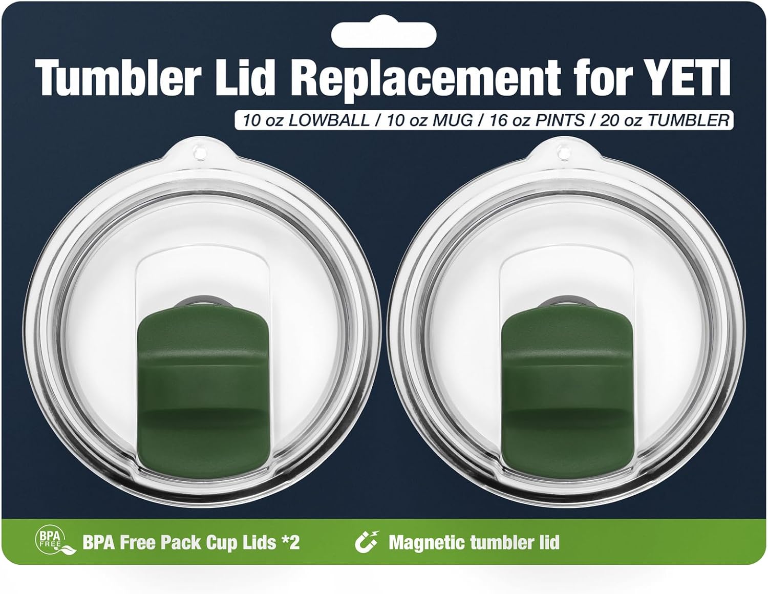 20 oz Tumbler Lids for YETI,Magnetic Tumbler Lid Replacement for YETI,BPA Free 2 Pack Army Green Tumbler Lids