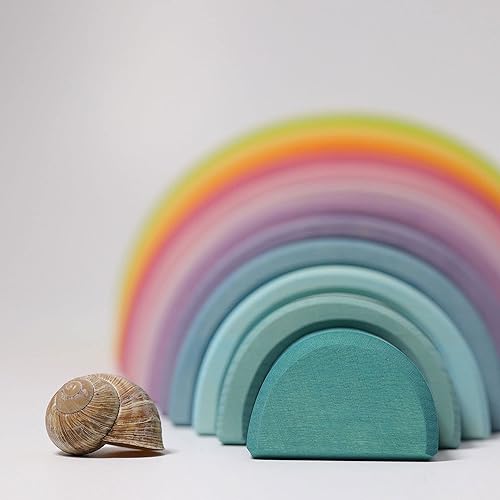 Miniatura 4 de Juguete apilador de túnel de arcoíris extra grande de 12 piezas en colores pastel - Rompecabezas de madera para construcción de esculturas creativas