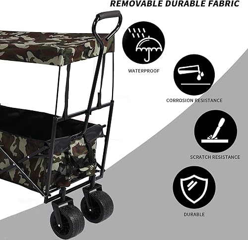 Miniatura 6 de GOAWGO Carro plegable plegable para jardín exterior, carrito de playa de gran capacidad, carrito de playa resistente para camping, deportes,