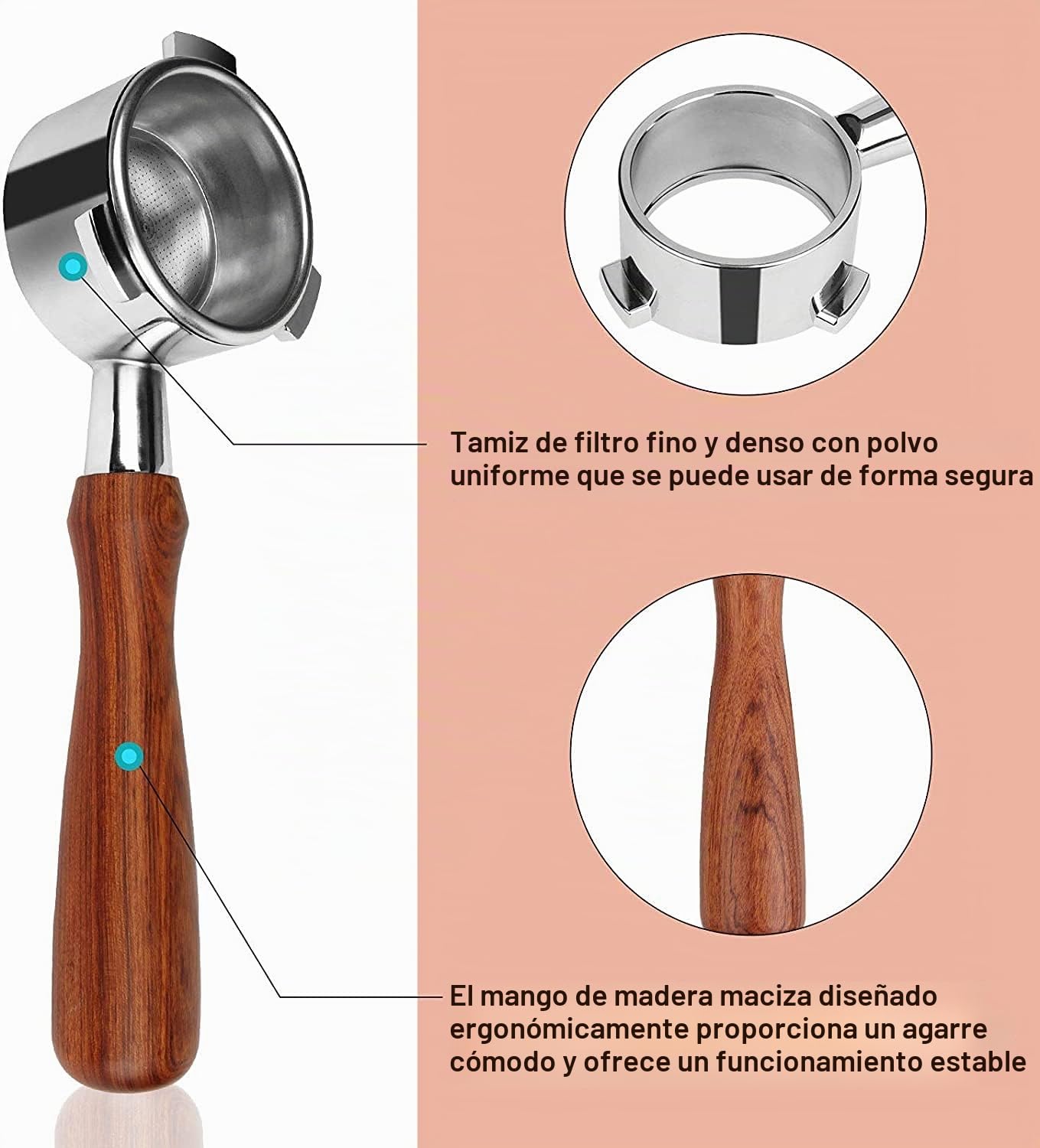 Portafiltro sin fondo 54 mm Compatible Sage/Breville Barista 870/878/880, asa de madera