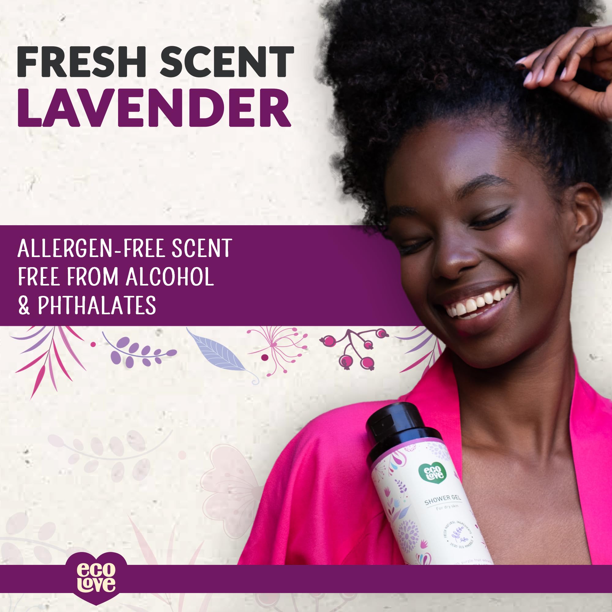 ECOLOVE - Gel de ducha Purple Collection para piel seca - 520.5 ml (500 ml)