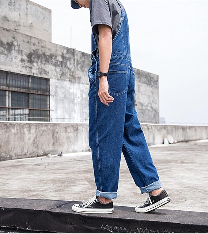 Leeonway Herren Denim Latzhose - Jeans Overall Verstellbar Mit Taschen