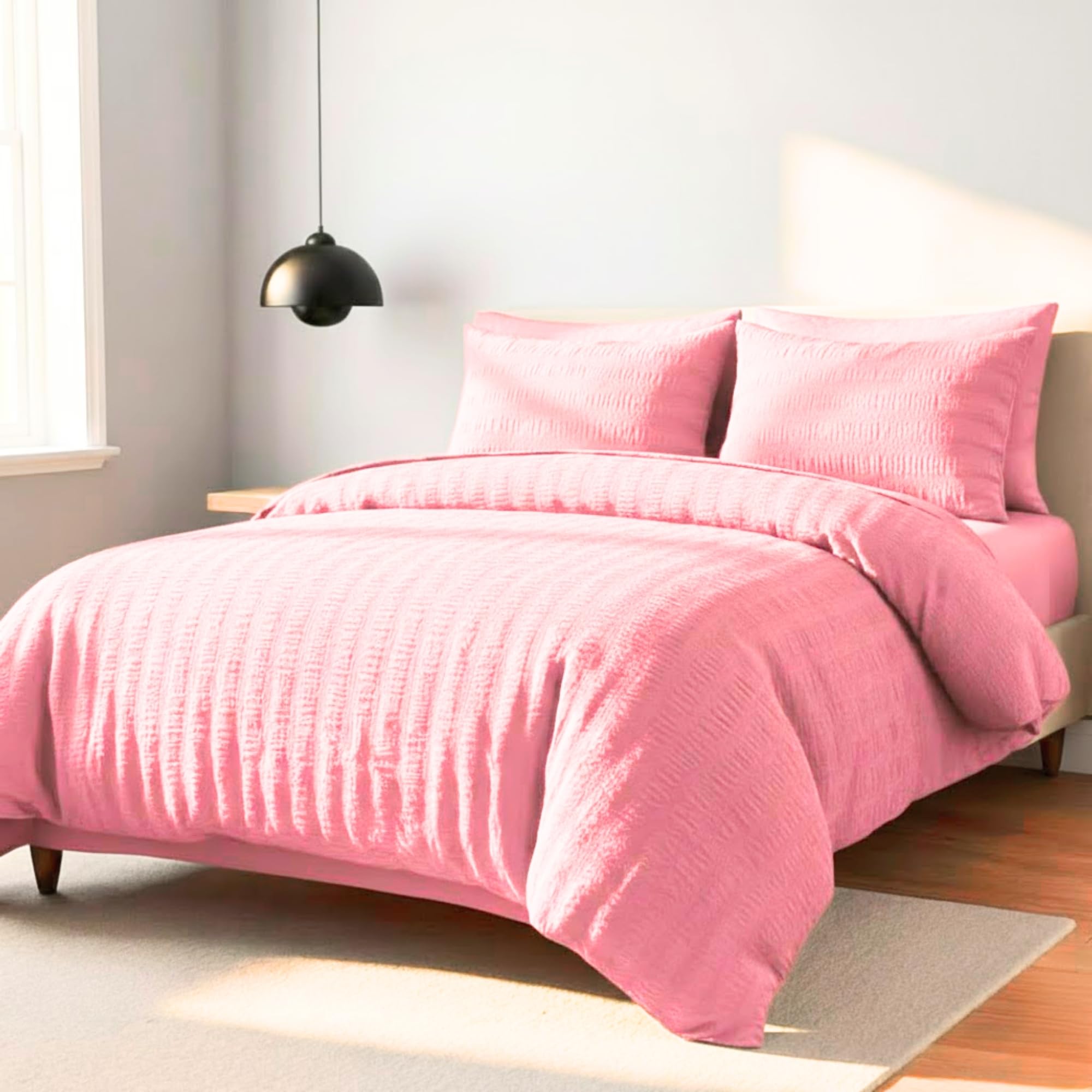 Z&A Homz Z&A Bedding Single Seersucker Duvet Cover Pink - Breathable & Washable Comforter with Pillowcases - Luxury Soft Brushed Microfiber Quilt Cover - Easy Care Comforter Set — image 1