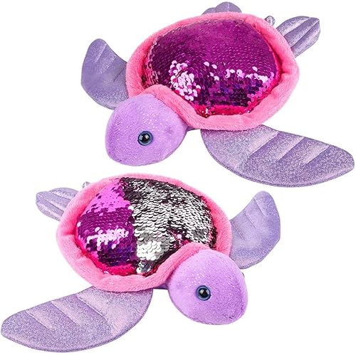 Miniatura 4 de Zugar Land Reversible Sequin Sea Turtle Plush Toy (11") Stuffed Animal Reversible Sequins Hot PinkSilver Birthday Party Favor Decor Sea Creature
