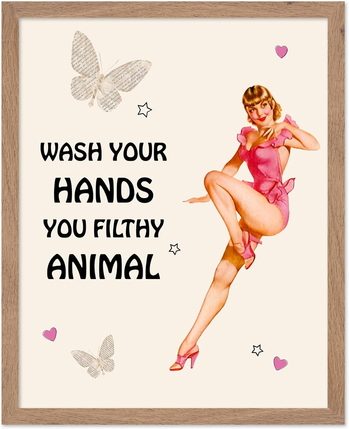 Poster Master Retro Pin-Up Girl Poster - Wash Your Hands You Filthy Animal Print - Burlesque Art - Trendy Art - Gift for Men & Women - Funny Wall Decor for Bathroom or Dorm - 8x10 UNFRAMED Wall Art