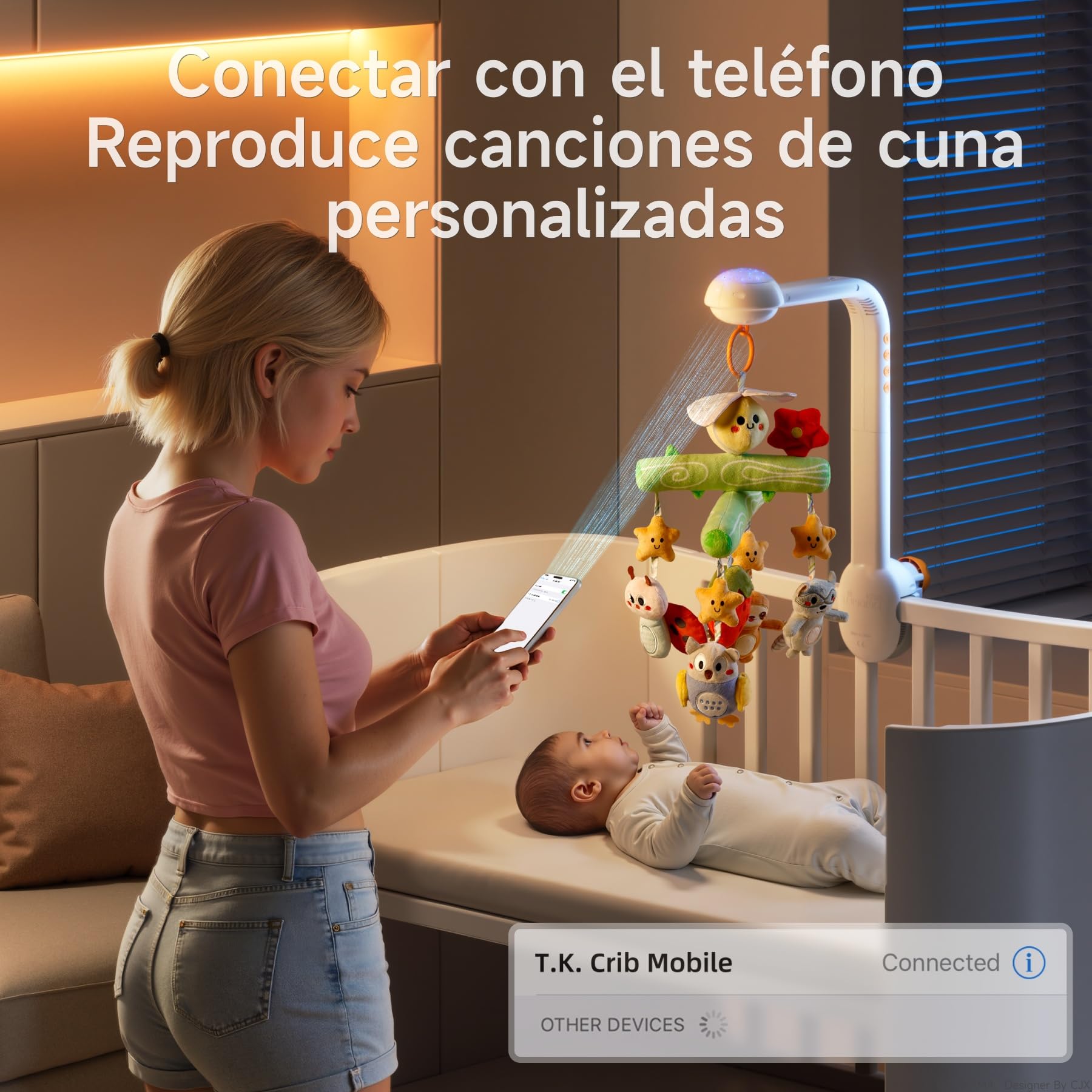 TUMAMA KIDS Movil Cuna Bebe con Música y Proyector de Luz, Carrusel Cuna Bebe para 0 3 6 9 Meses, Sonajero Juguete Sensorial para Recién Nacidos Regalo