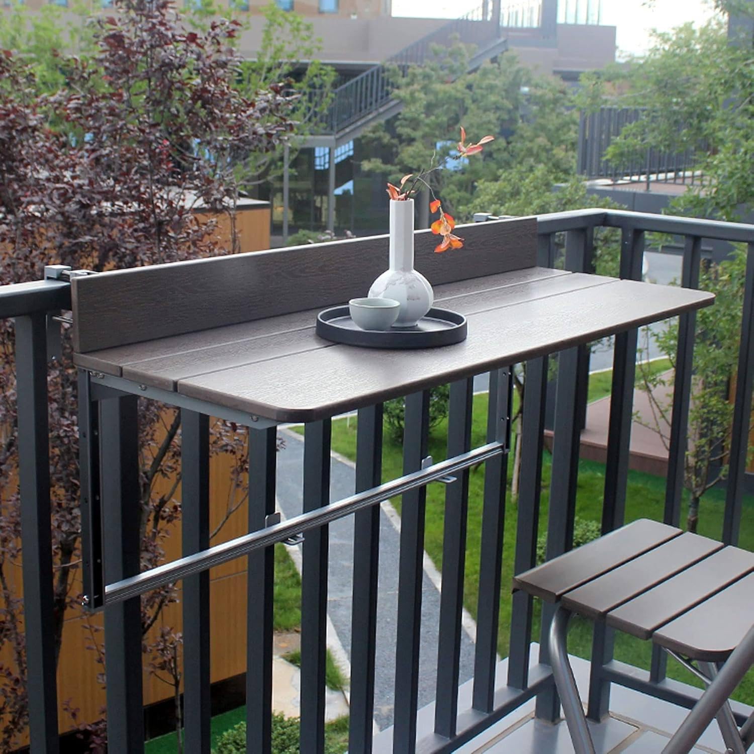 Table de bar de balcon pour balustrades,table de bar d'extérieur,bureau de balcon,bureau pliant créatif,hauteur réglable, bureau extensible de comptoir, pour patio,60 * 37cm/23.6 * 14.56inch