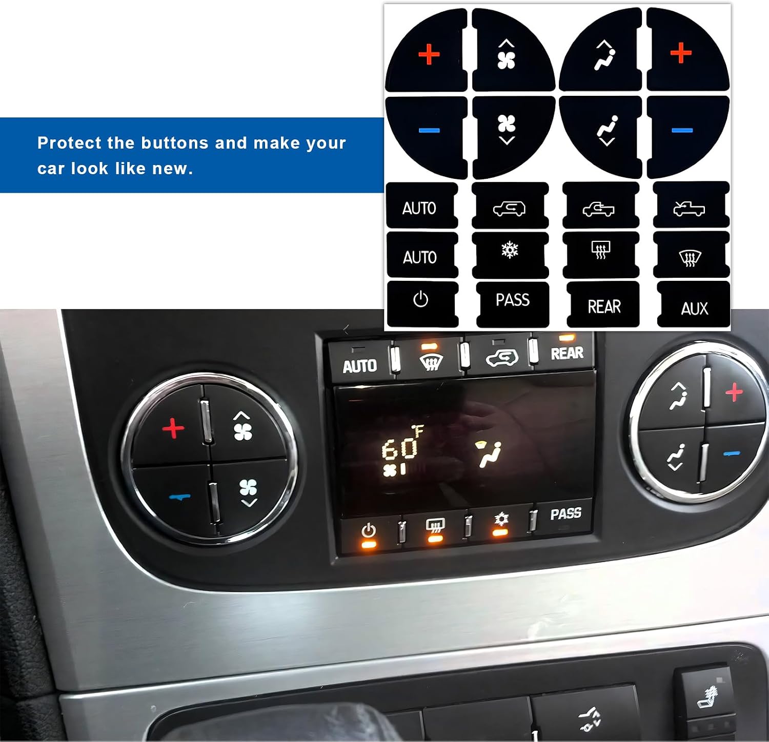 2 PCS Rear Radio Volume Control Knob with AC Dash Button Sticker, AC Dash Button Repair Kit OEM# 22912547, Audio Volume Control Knob Dial Tuner for 07-14 Tahoe Suburban Avalanche image 3
