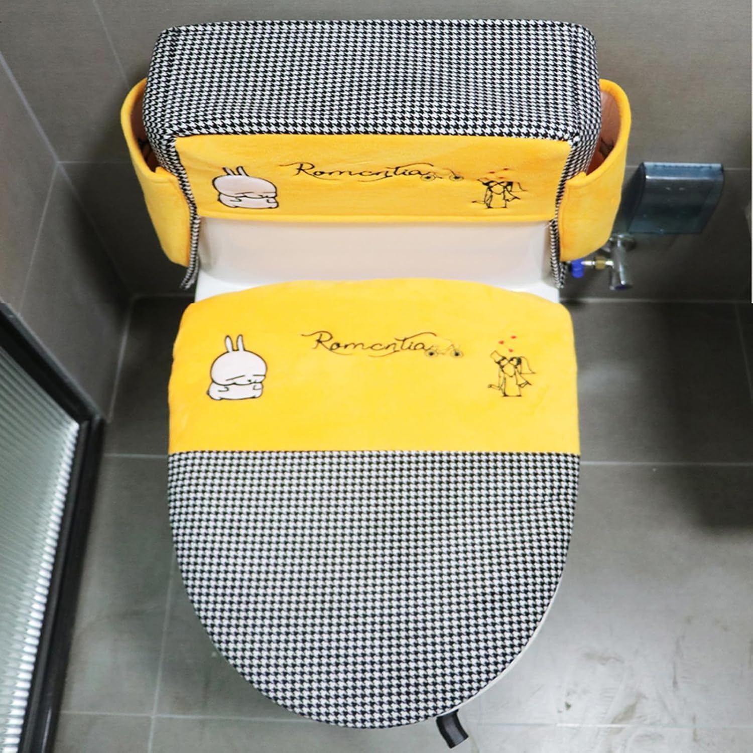 Soft Plush Toilet Lid, Tank, Seat Top Cover 3 Piece Set Toilet Seat Cover Set 3 Piece with Storage Bags