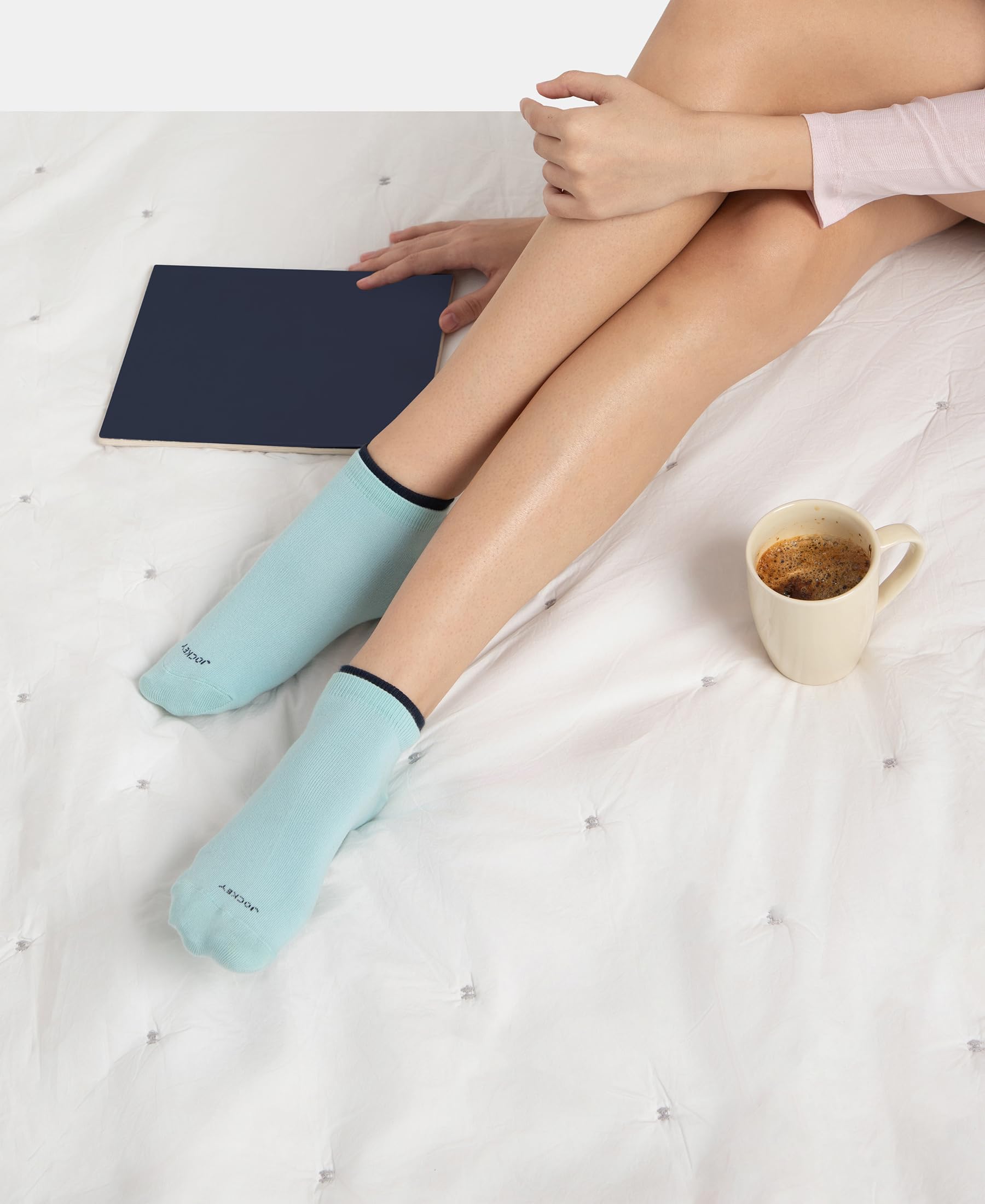 Jockey 7491 Women's Compact Cotton Stretch Solid Low Show Socks with Stay Fresh Treatment (Pack of 2)_Pastel Turquoise & Navy_FREE SIZE - Image 6 thumbnail