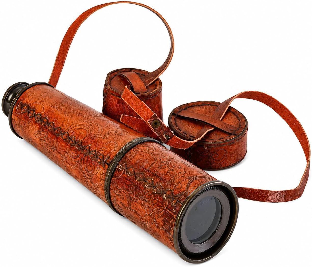 32” Ship Captain Brass Telescope with Spyglass & Leather Case | Handmade Vintage Nautical Decor, Antique Maritime Collectible, Functional Telescope for Sailors, Explorers & Collectors