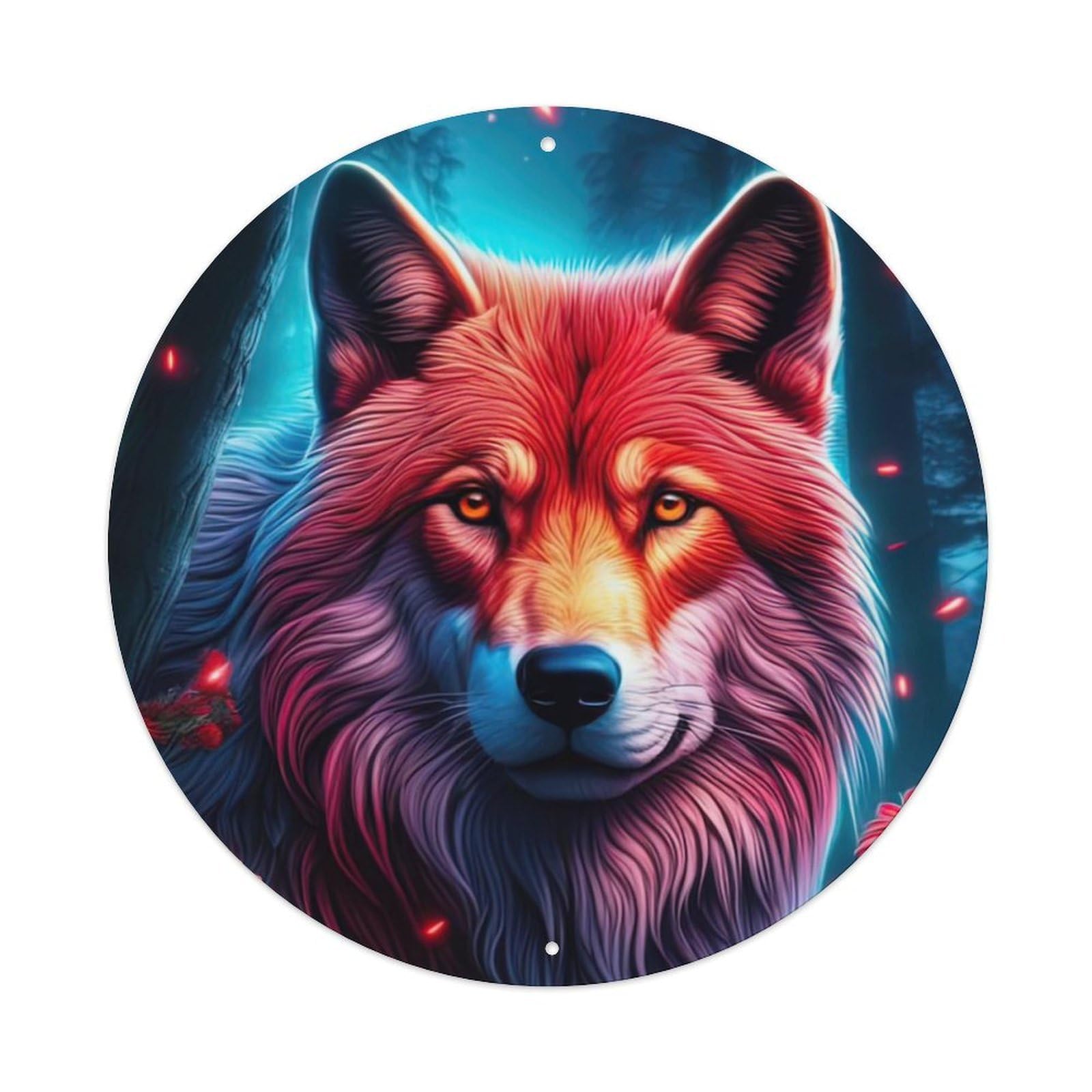Animal Artwork Red Wolf in The Forest Vintage Metal Tin Sign Plaque Wall Decor for Cafe, Club Bar, Office, Garden Metal Poster 8x8Inch